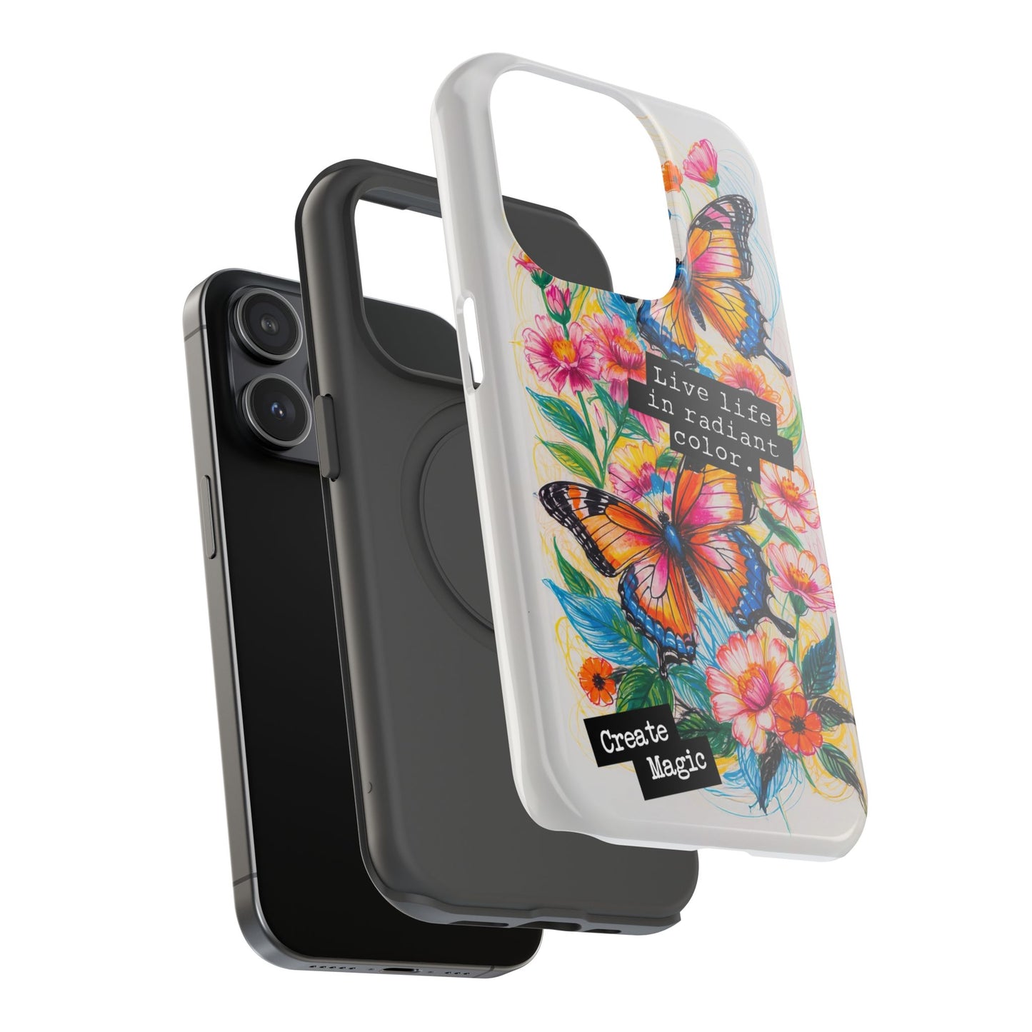 iPhone Cases - Colorful Butterfly and Flower Sketch - Impact-Resistant Cases