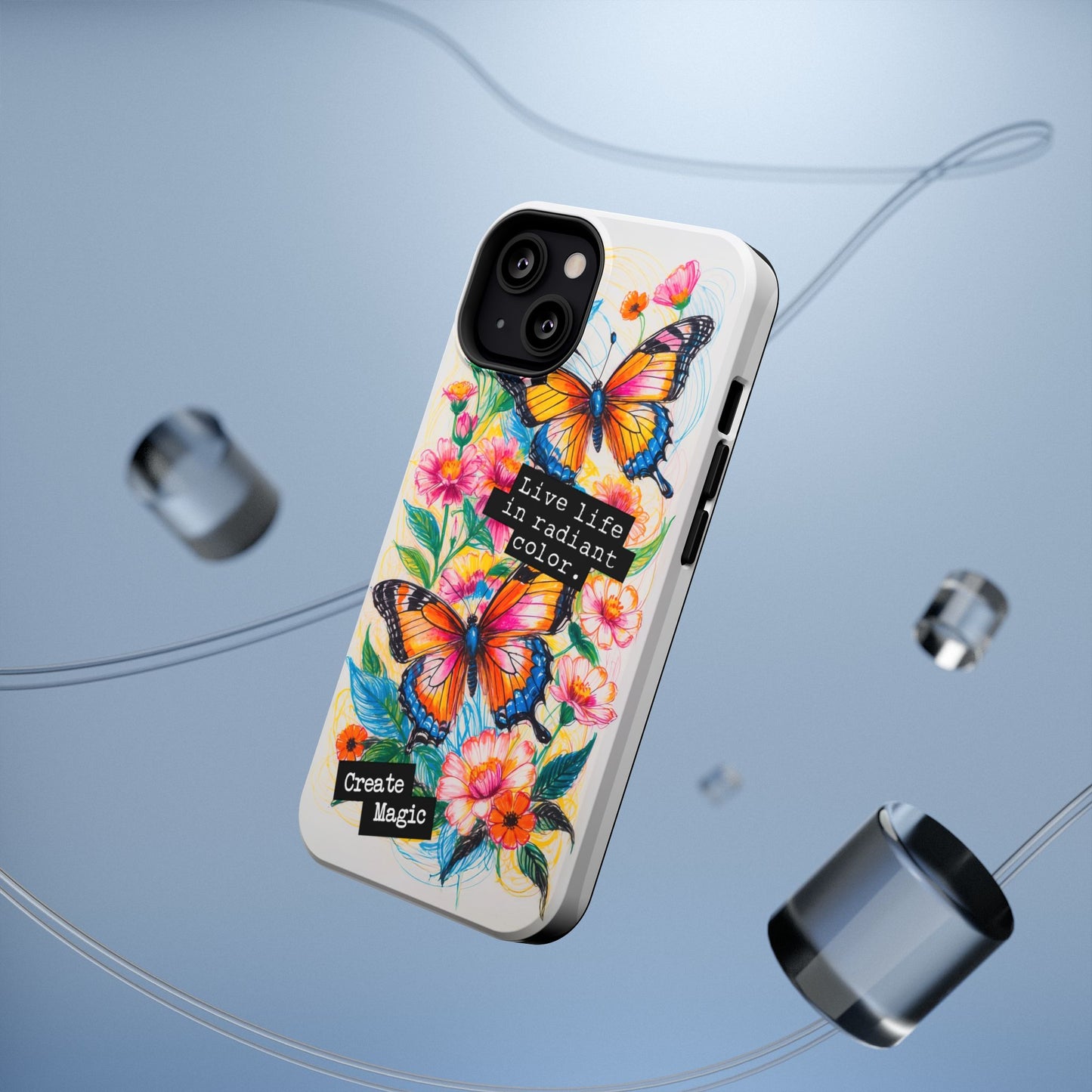 iPhone Cases - Colorful Butterfly and Flower Sketch - Impact-Resistant Cases