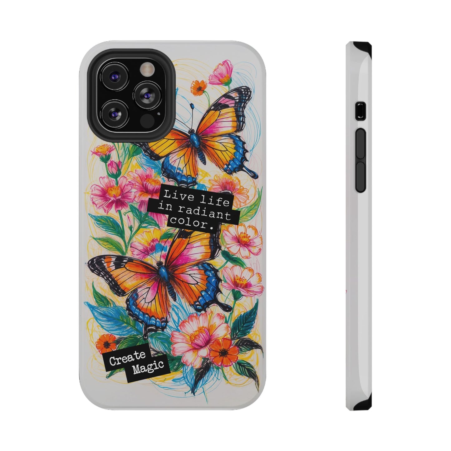 iPhone Cases - Colorful Butterfly and Flower Sketch - Impact-Resistant Cases