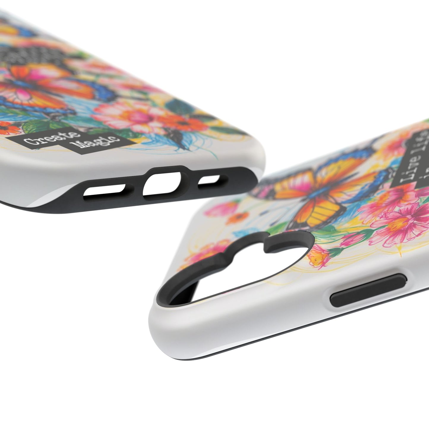 iPhone Cases - Colorful Butterfly and Flower Sketch - Impact-Resistant Cases