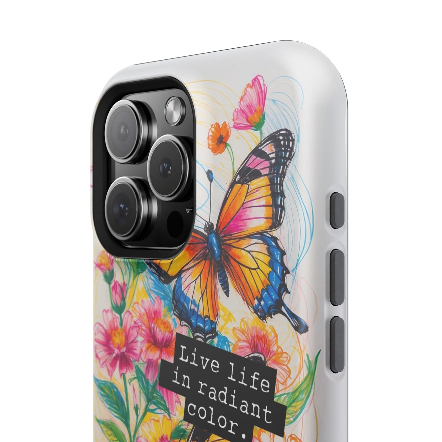 iPhone Cases - Colorful Butterfly and Flower Sketch - Impact-Resistant Cases