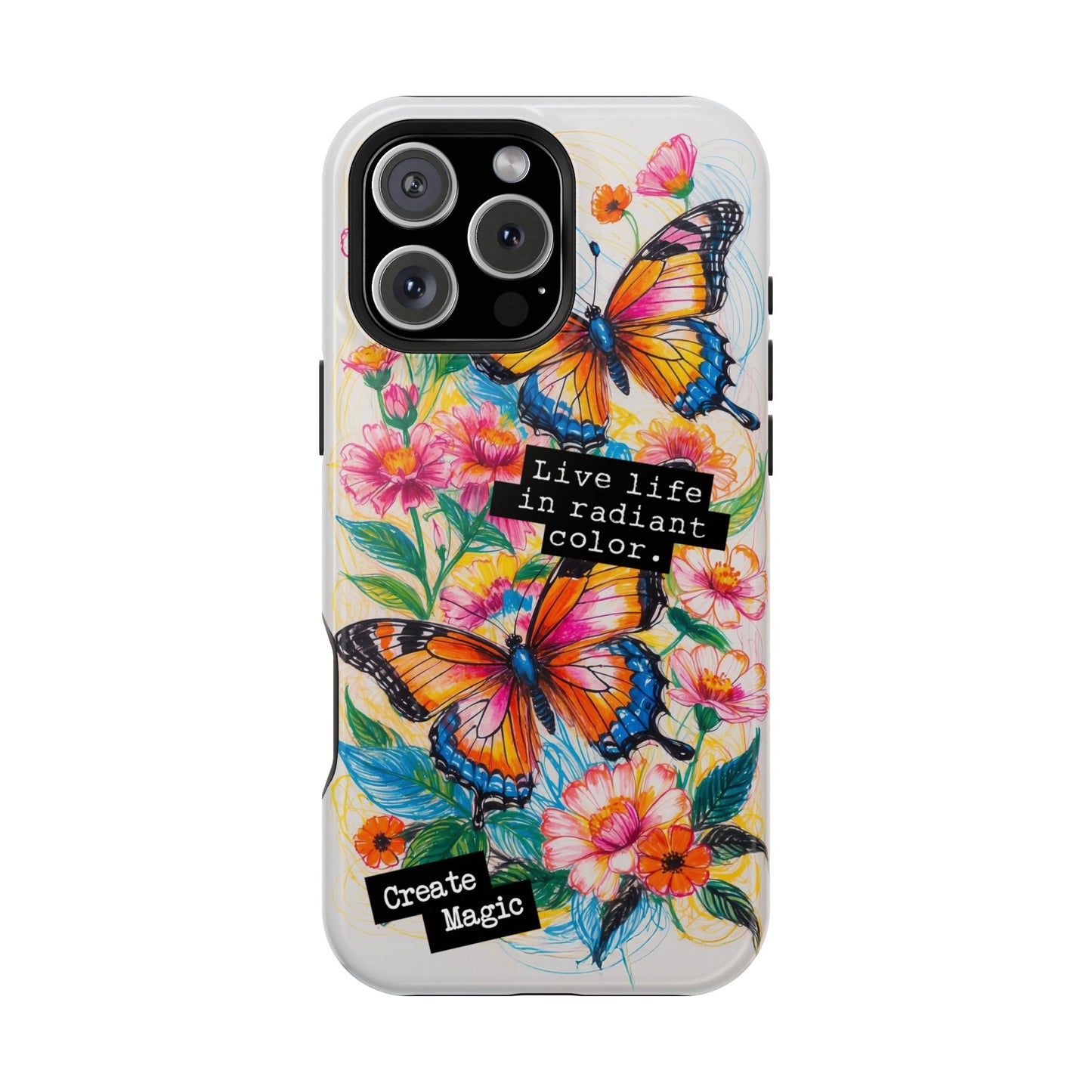 iPhone Cases - Colorful Butterfly and Flower Sketch - Impact-Resistant Cases
