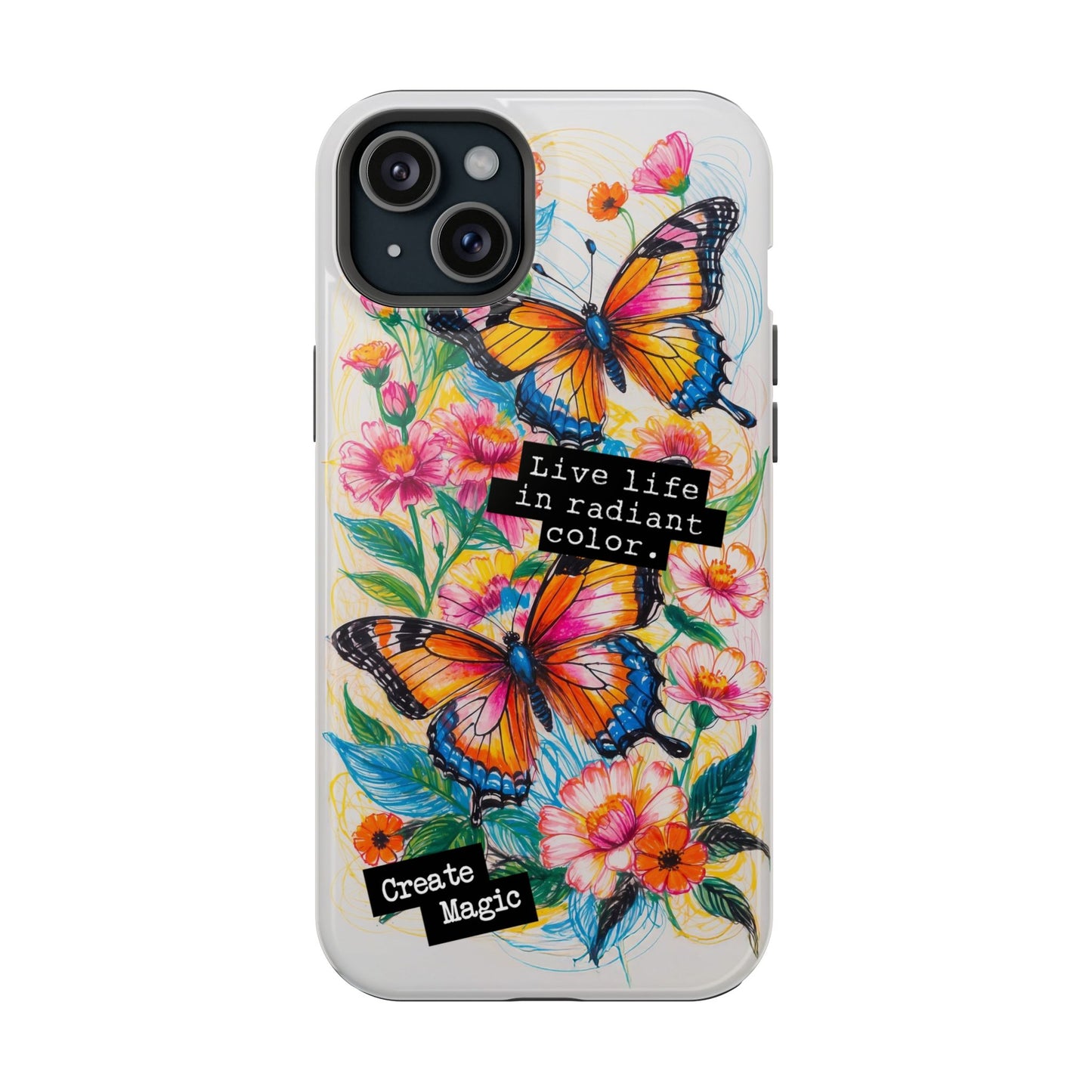 iPhone Cases - Colorful Butterfly and Flower Sketch - Impact-Resistant Cases