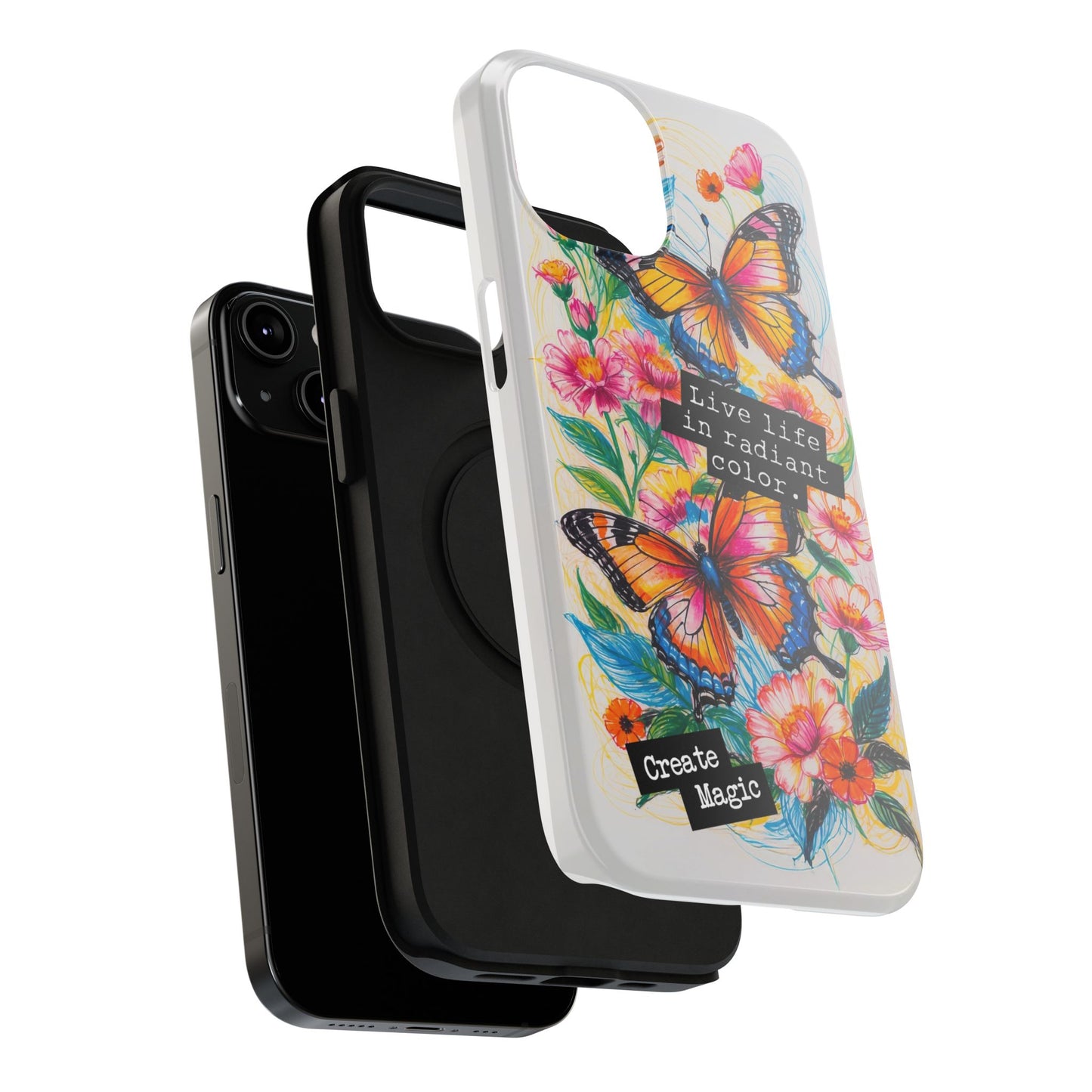 iPhone Cases - Colorful Butterfly and Flower Sketch - Impact-Resistant Cases