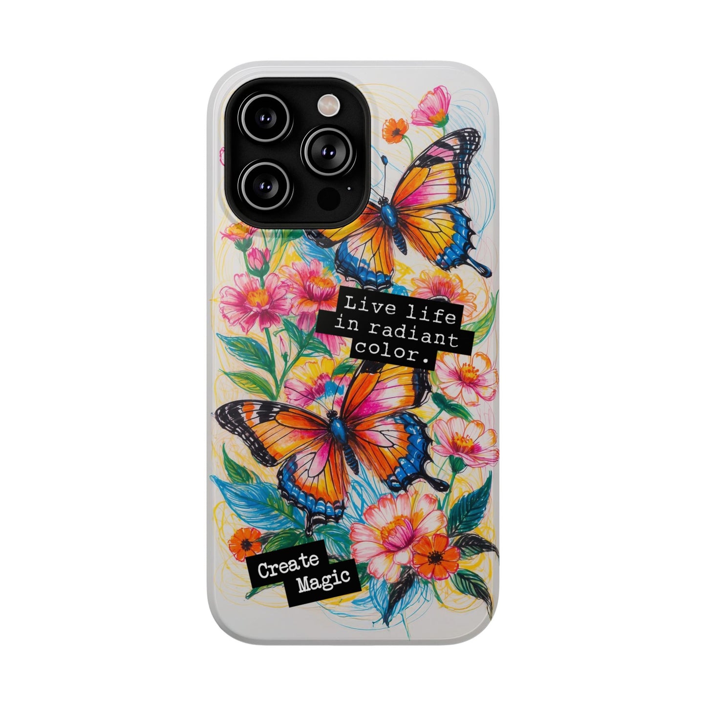 iPhone Cases - Colorful Butterfly and Flower Sketch - Impact-Resistant Cases