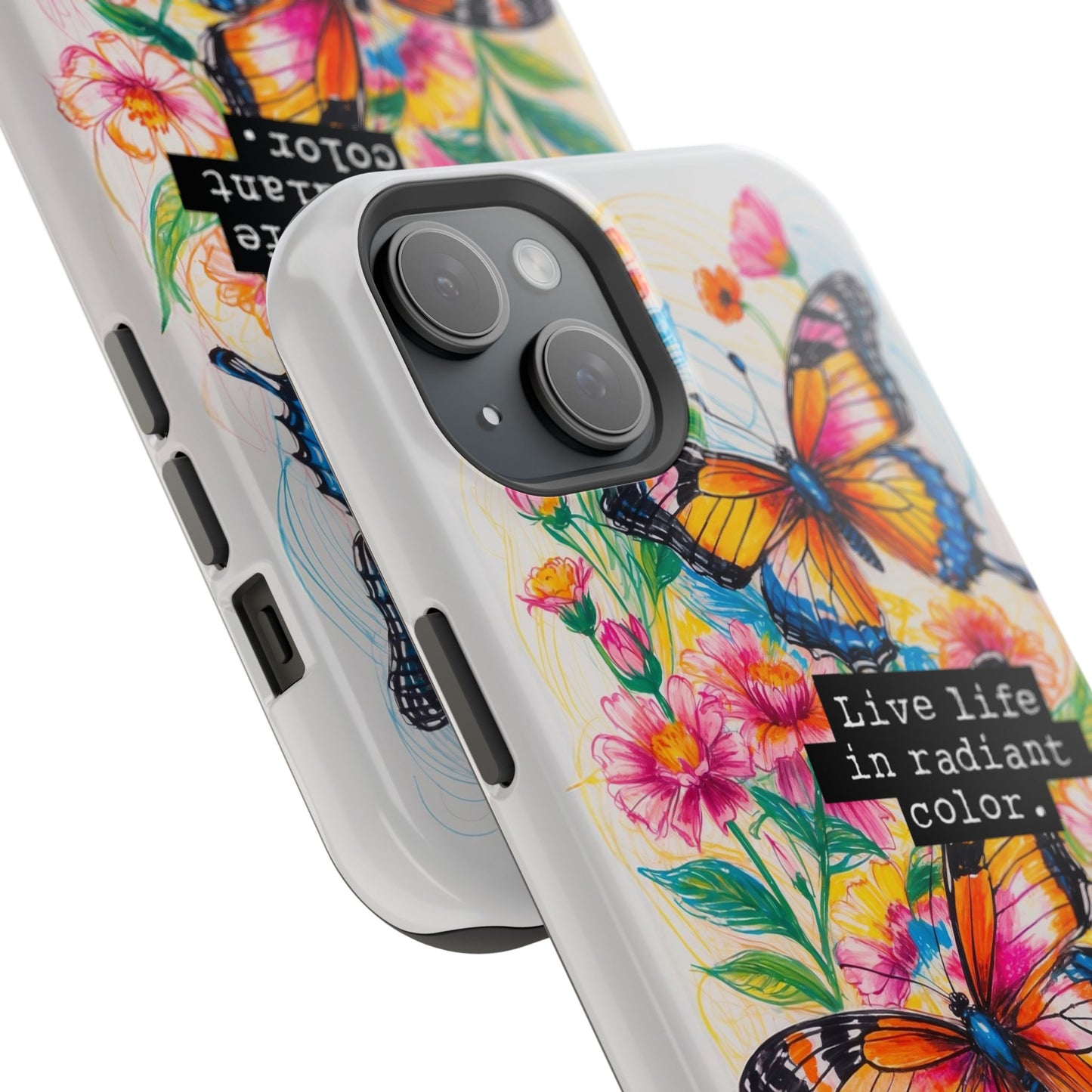 iPhone Cases - Colorful Butterfly and Flower Sketch - Impact-Resistant Cases