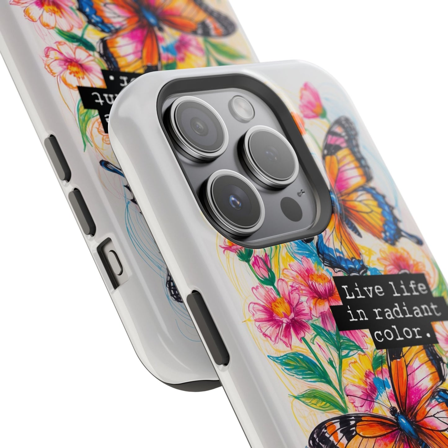 iPhone Cases - Colorful Butterfly and Flower Sketch - Impact-Resistant Cases