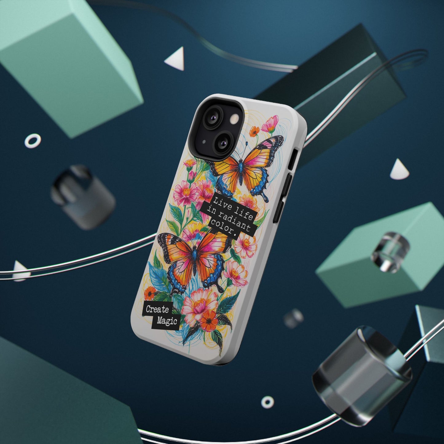 iPhone Cases - Colorful Butterfly and Flower Sketch - Impact-Resistant Cases