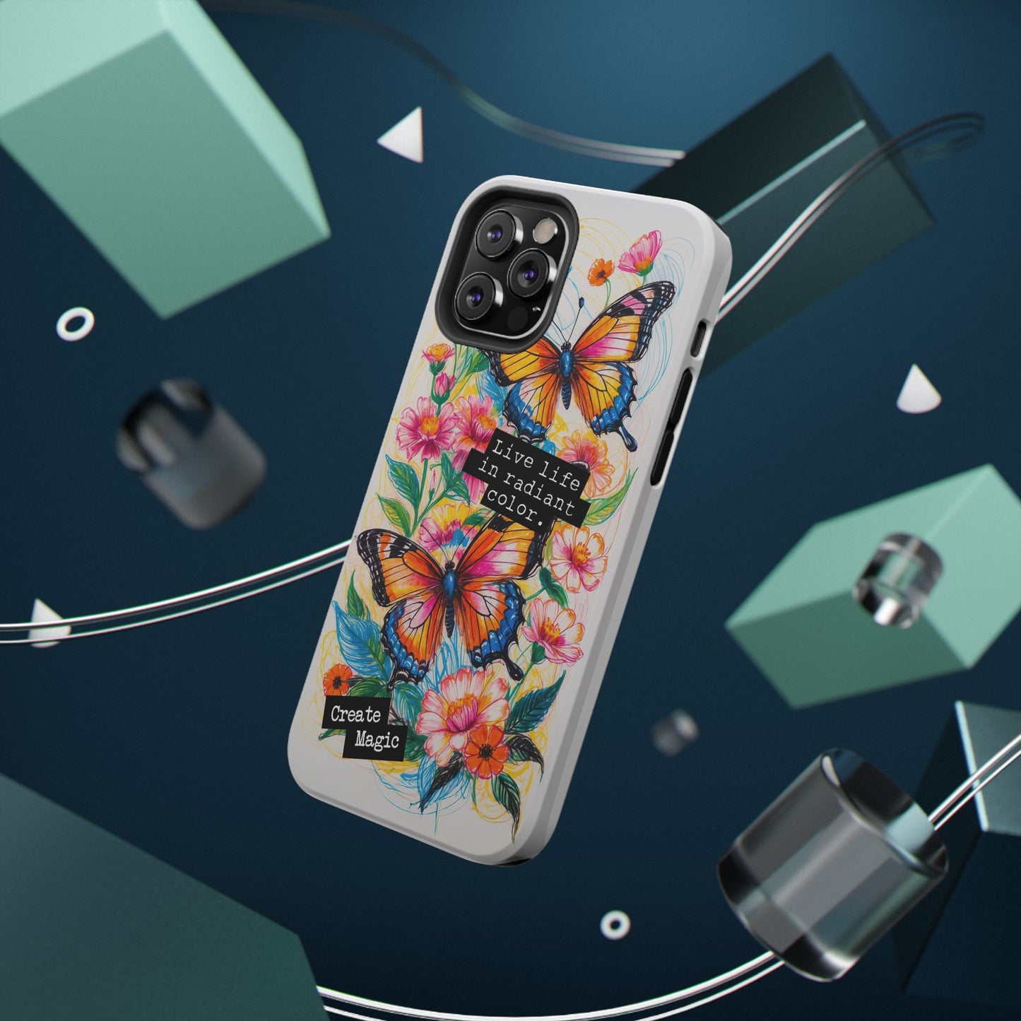 iPhone Cases - Colorful Butterfly and Flower Sketch - Impact-Resistant Cases