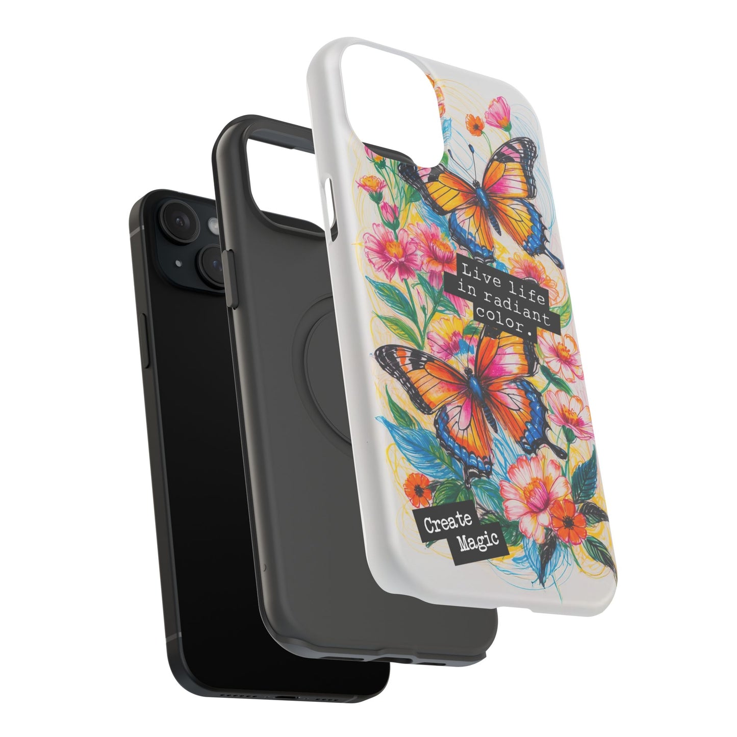 iPhone Cases - Colorful Butterfly and Flower Sketch - Impact-Resistant Cases