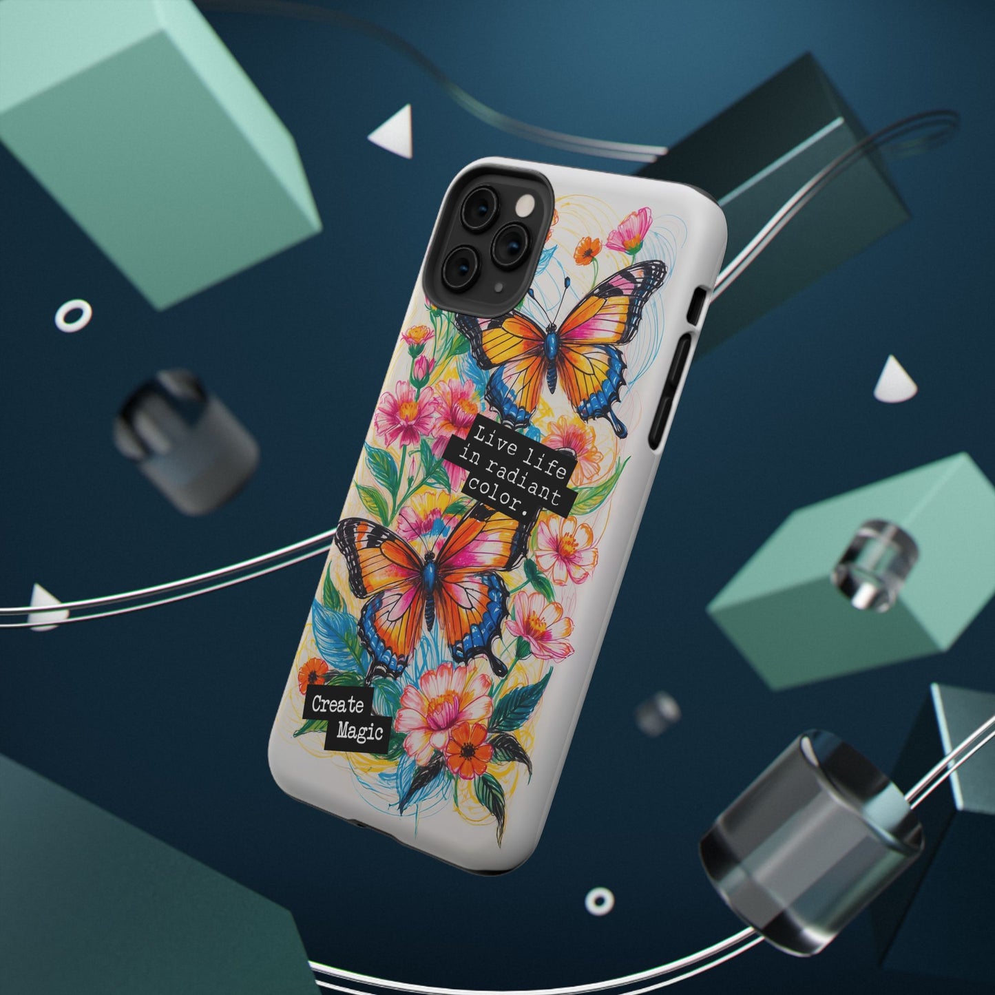 iPhone Cases - Colorful Butterfly and Flower Sketch - Impact-Resistant Cases