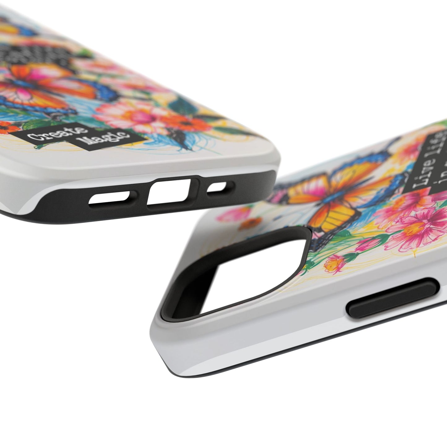 iPhone Cases - Colorful Butterfly and Flower Sketch - Impact-Resistant Cases