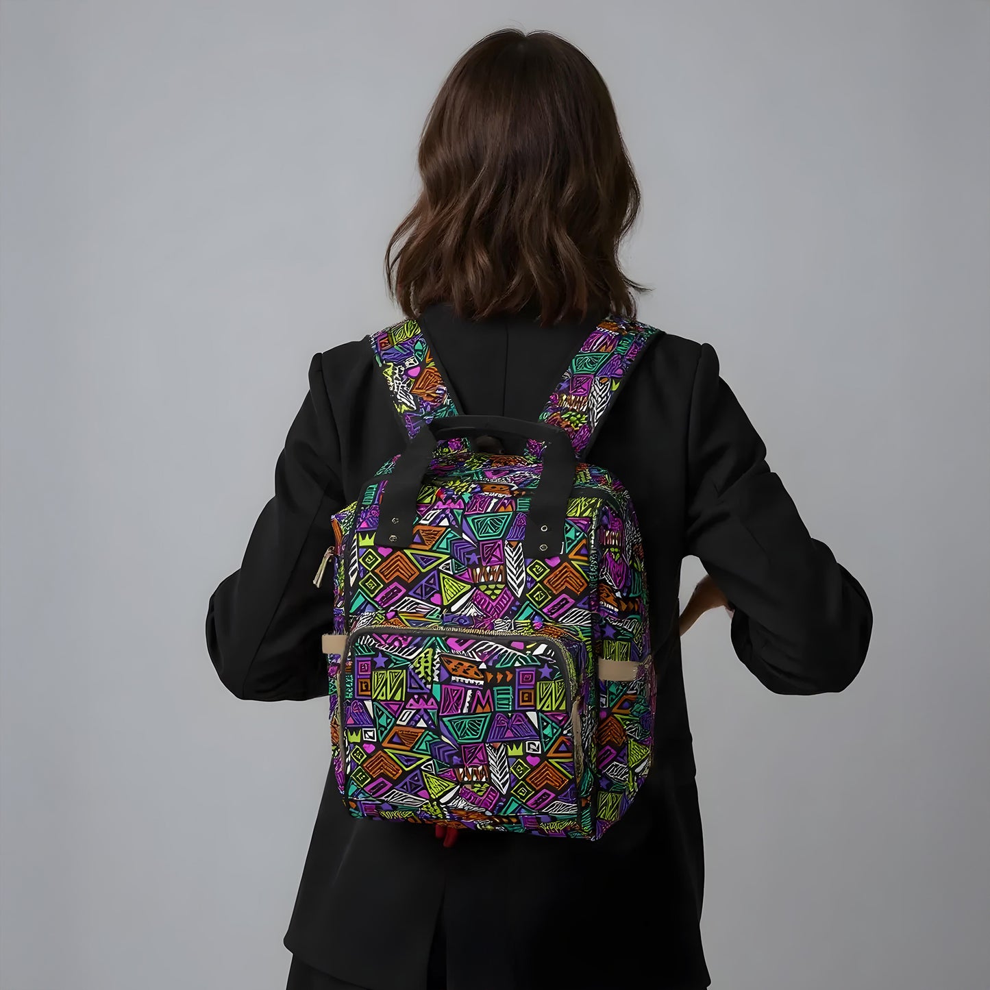 Multifunctional Backpack with Abstract Geometric Pattern