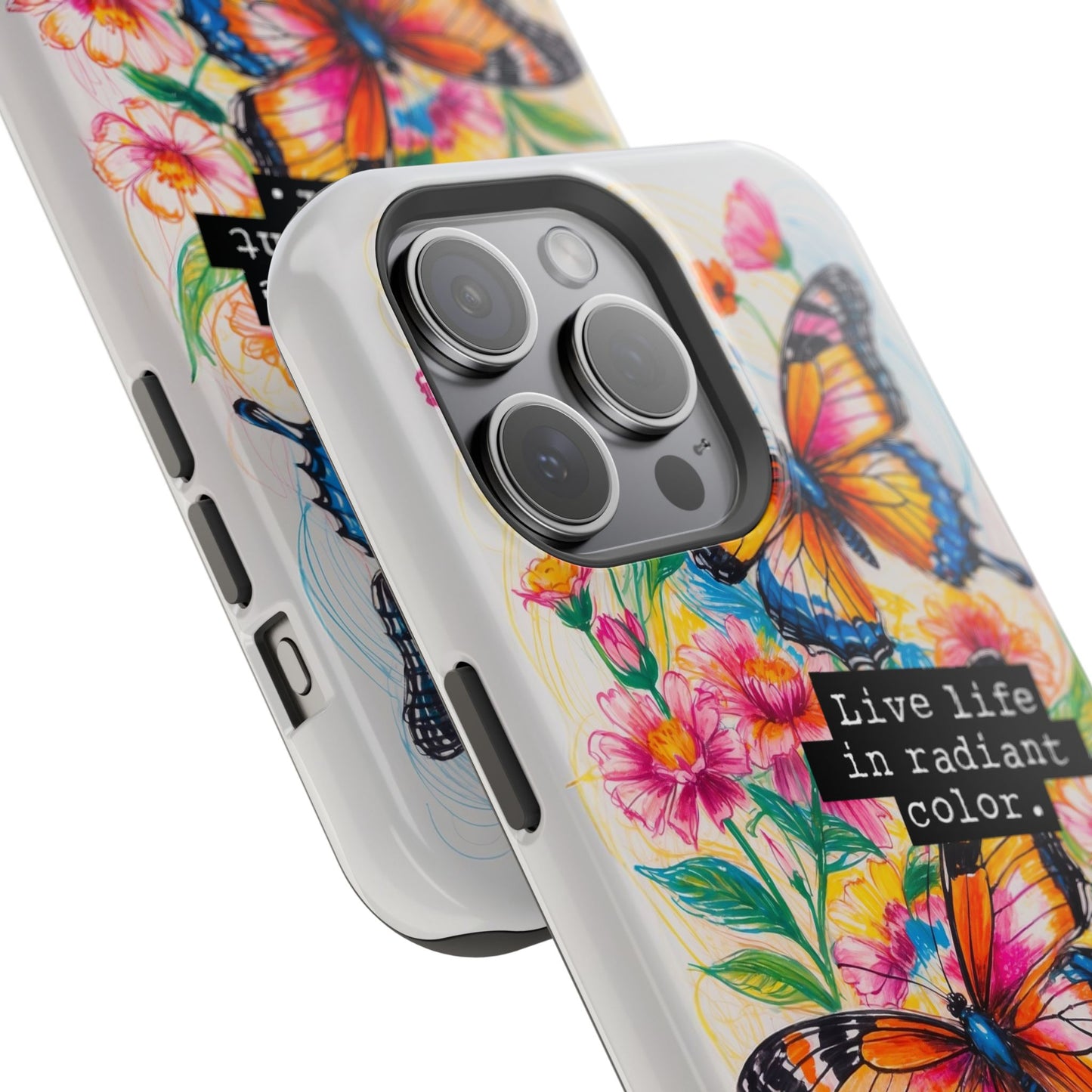 iPhone Cases - Colorful Butterfly and Flower Sketch - Impact-Resistant Cases
