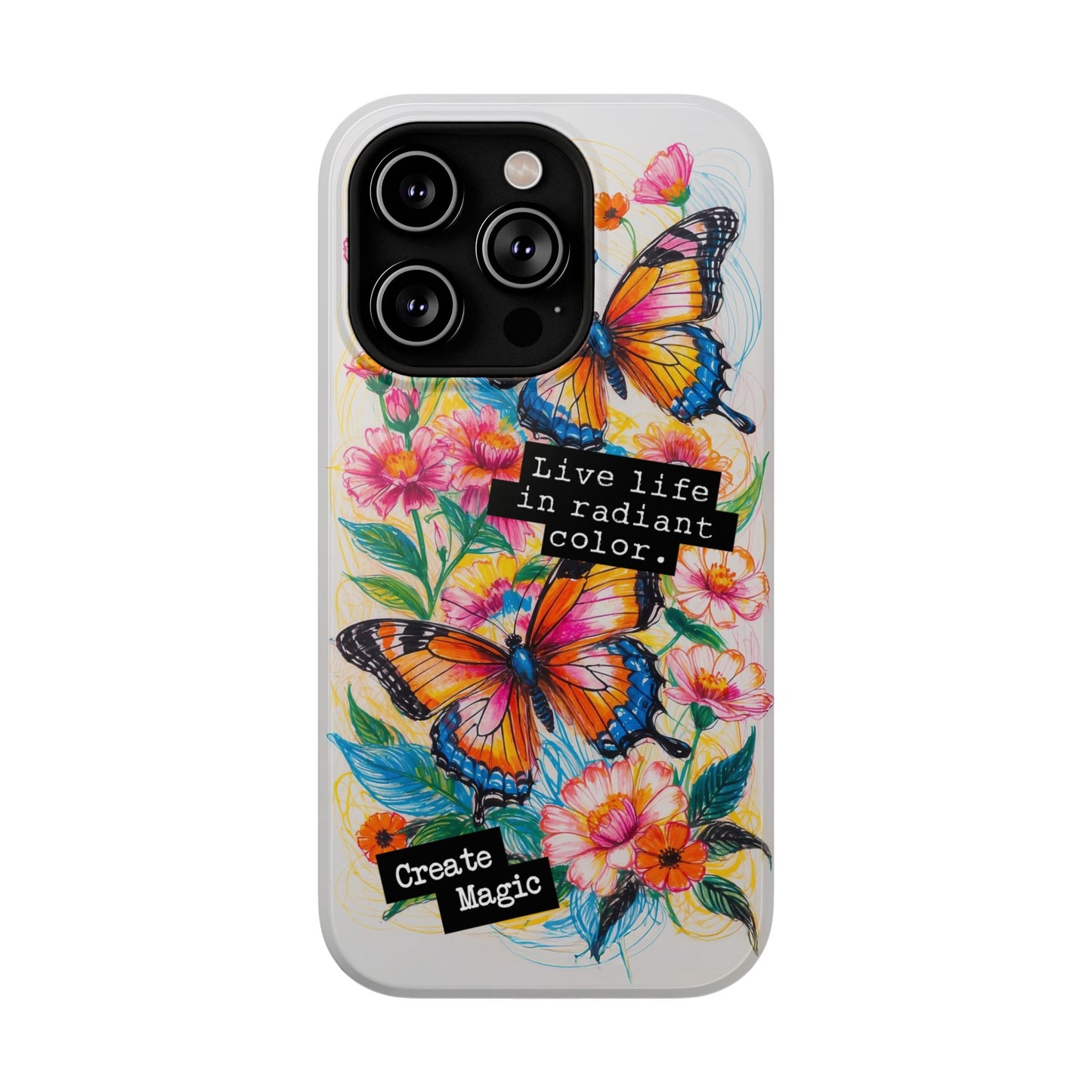 iPhone Cases - Colorful Butterfly and Flower Sketch - Impact-Resistant Cases