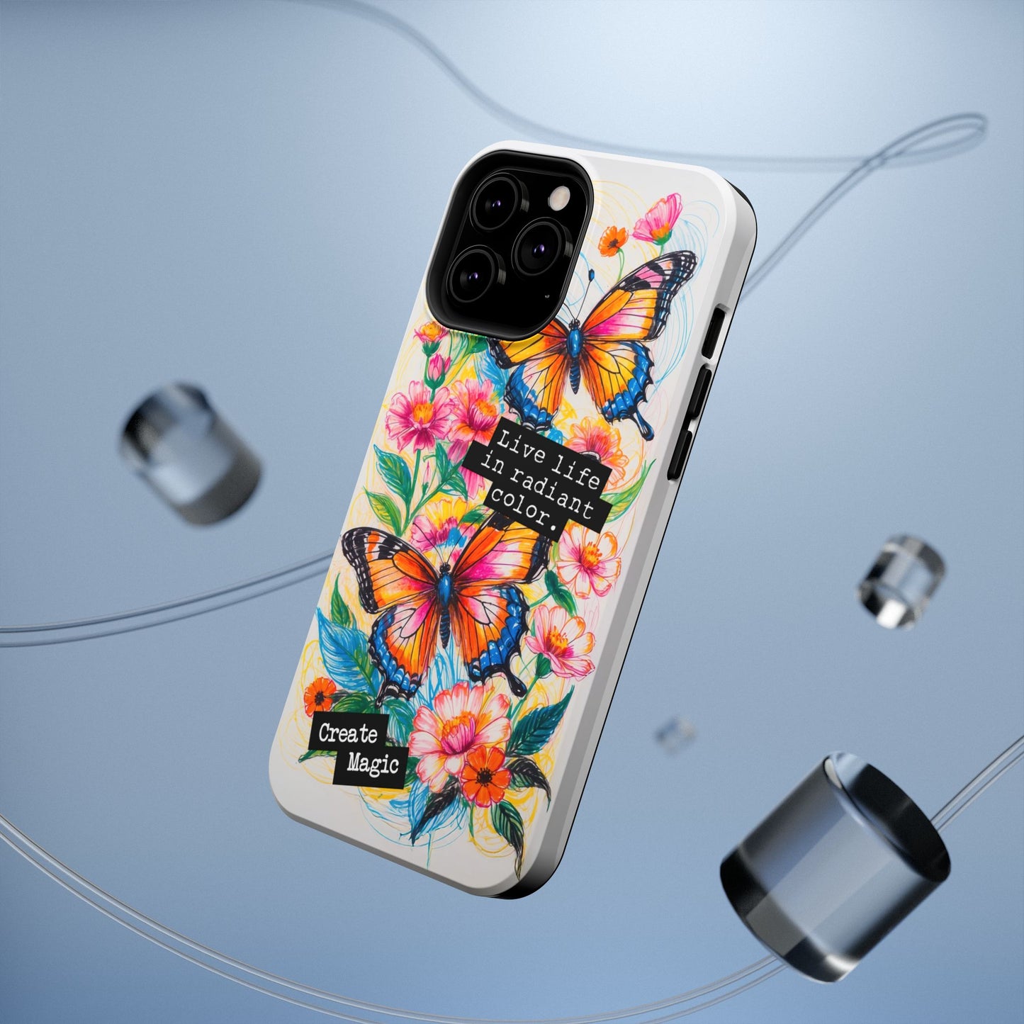 iPhone Cases - Colorful Butterfly and Flower Sketch - Impact-Resistant Cases