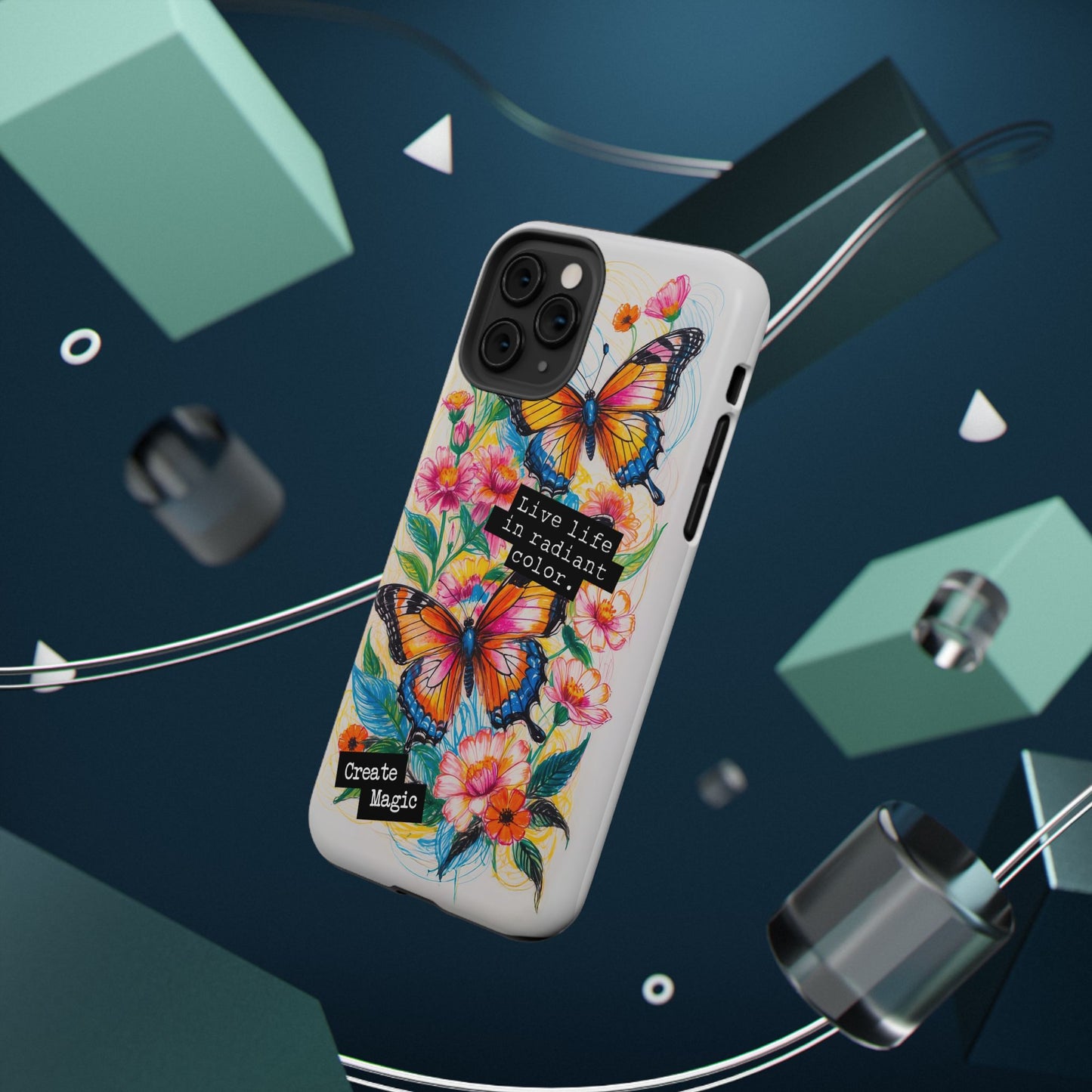 iPhone Cases - Colorful Butterfly and Flower Sketch - Impact-Resistant Cases