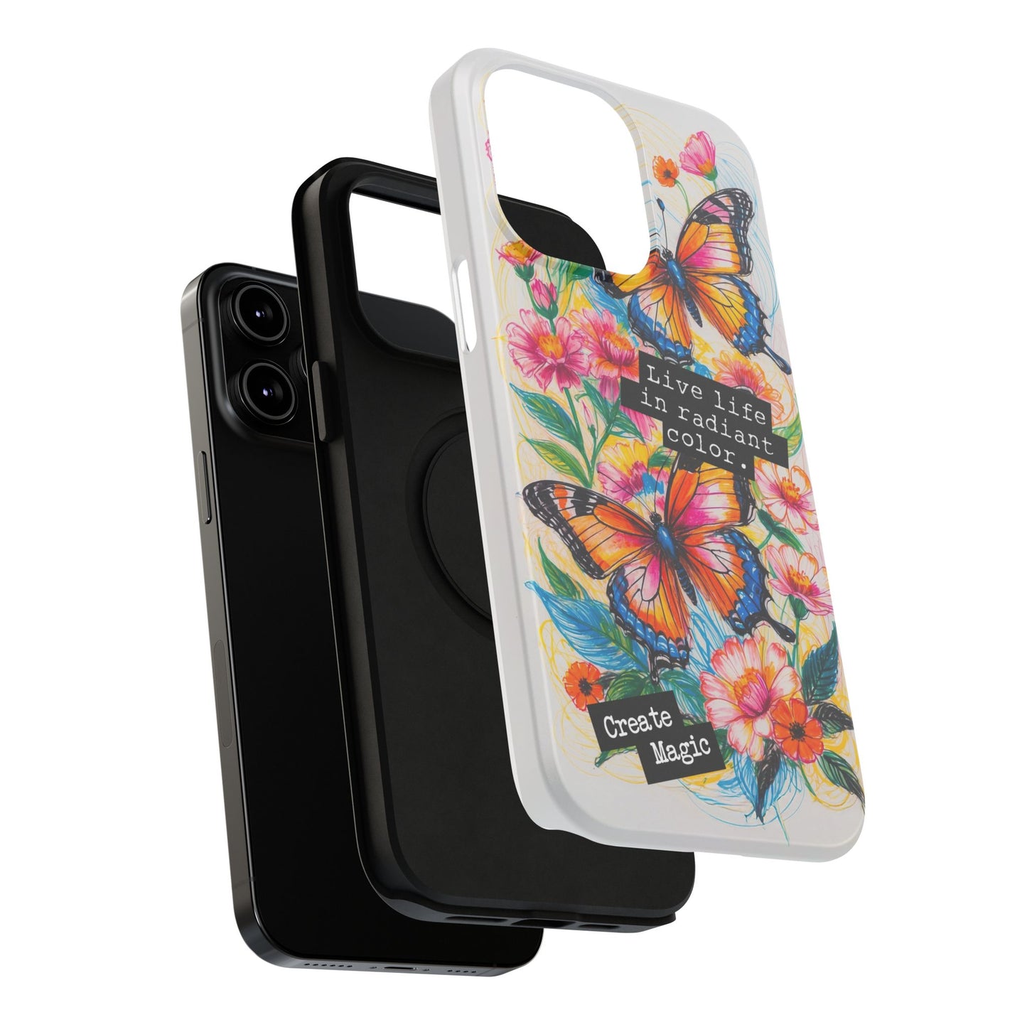 iPhone Cases - Colorful Butterfly and Flower Sketch - Impact-Resistant Cases