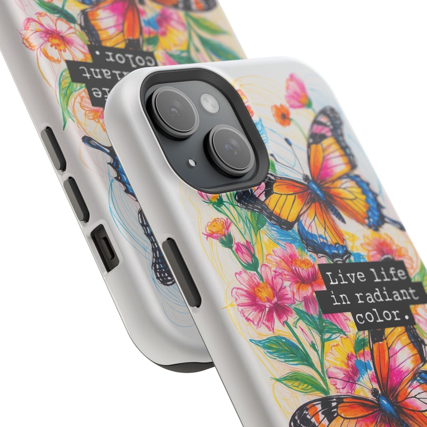 iPhone Cases - Colorful Butterfly and Flower Sketch - Impact-Resistant Cases