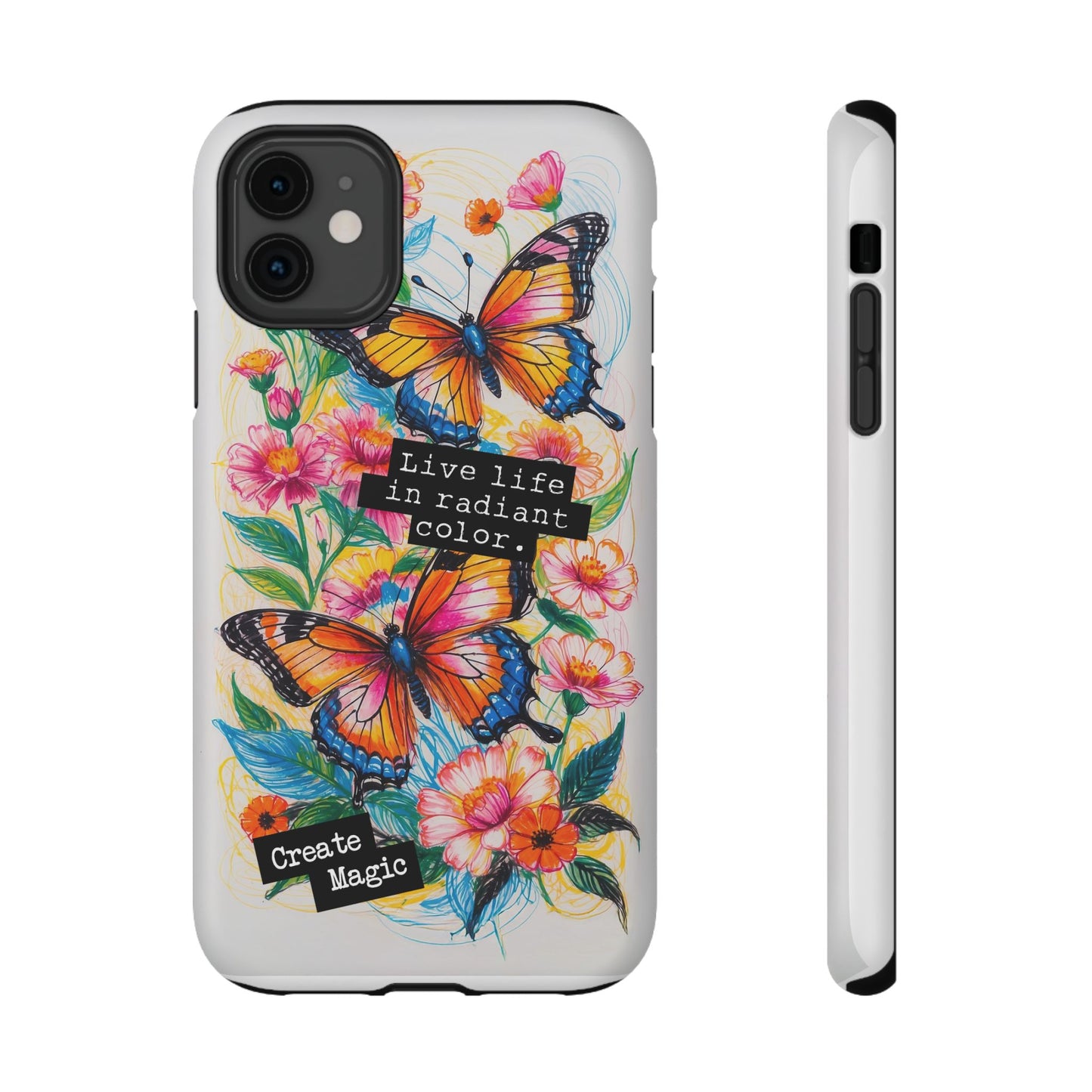 iPhone Cases - Colorful Butterfly and Flower Sketch - Impact-Resistant Cases