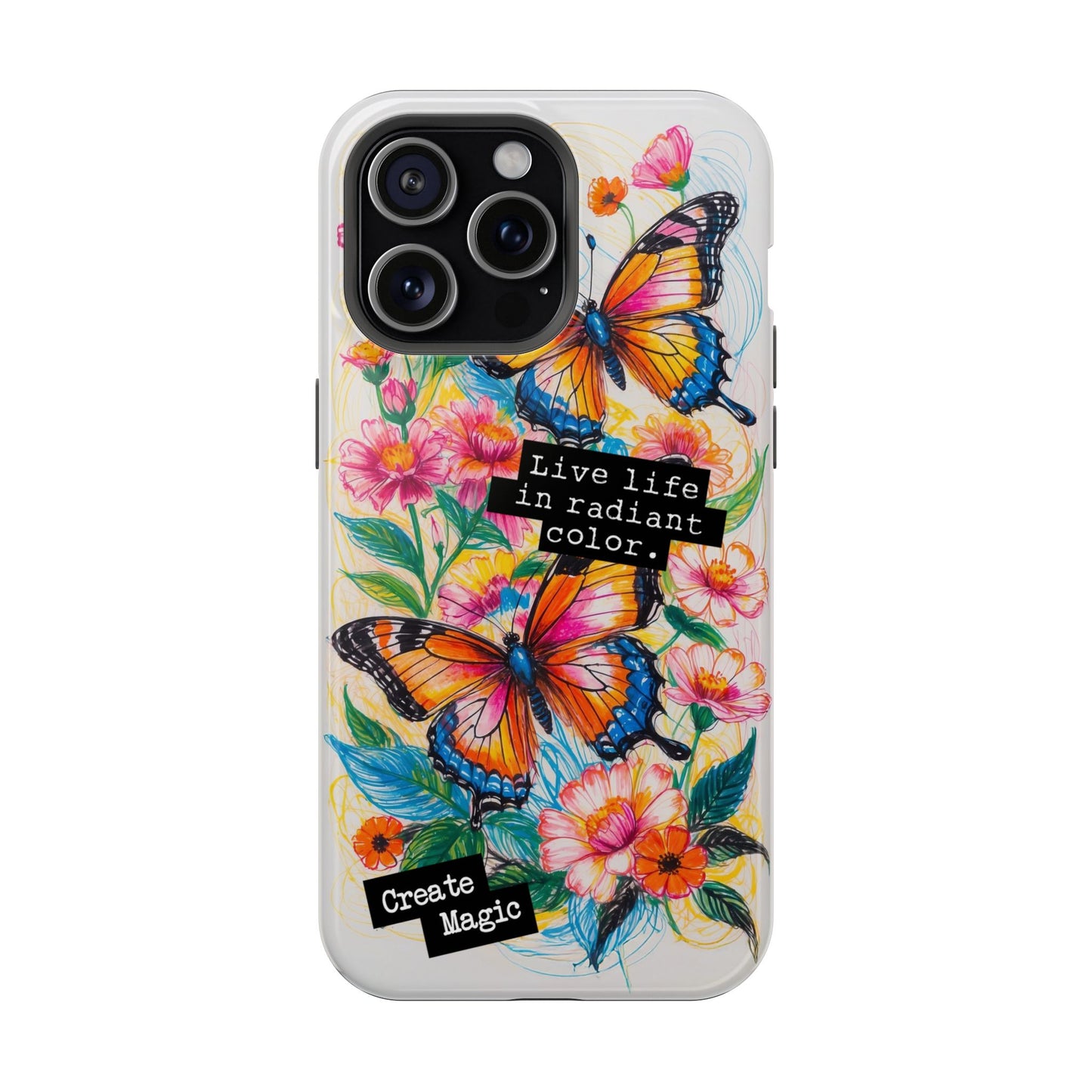 iPhone Cases - Colorful Butterfly and Flower Sketch - Impact-Resistant Cases