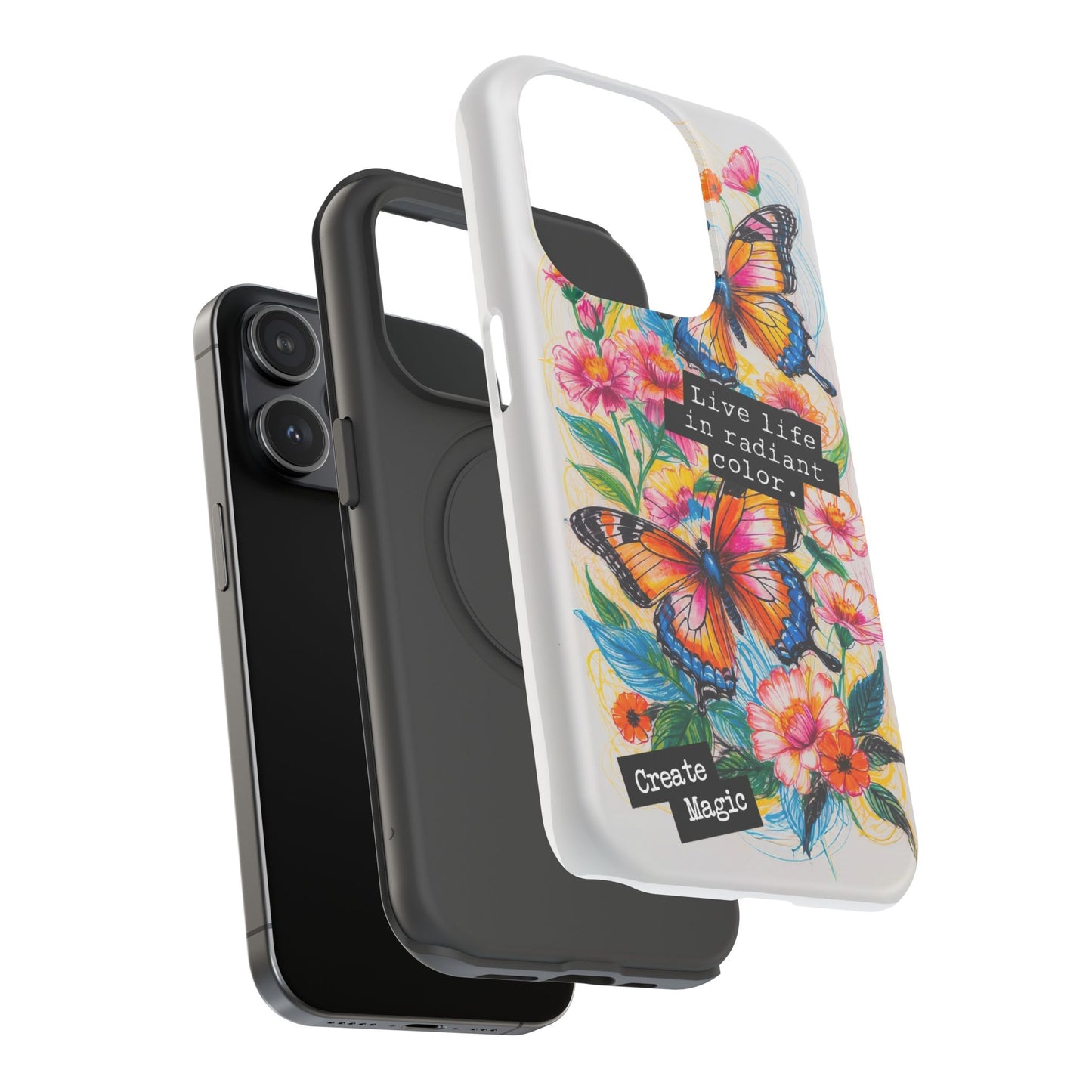 iPhone Cases - Colorful Butterfly and Flower Sketch - Impact-Resistant Cases