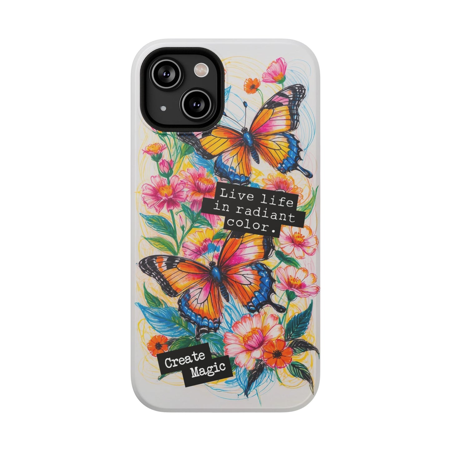 iPhone Cases - Colorful Butterfly and Flower Sketch - Impact-Resistant Cases