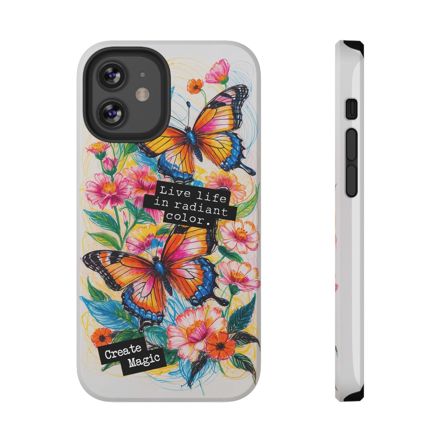 iPhone Cases - Colorful Butterfly and Flower Sketch - Impact-Resistant Cases