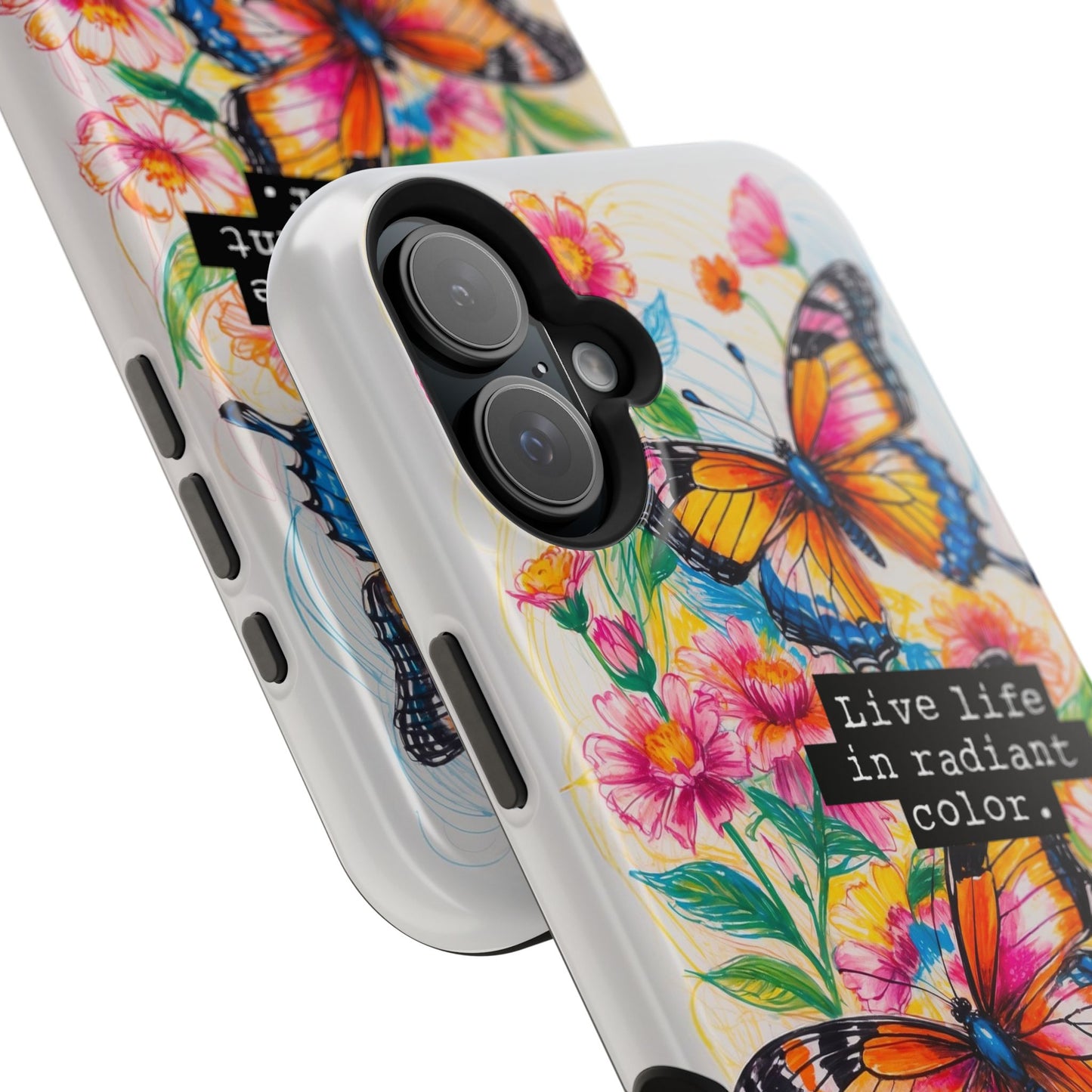 iPhone Cases - Colorful Butterfly and Flower Sketch - Impact-Resistant Cases