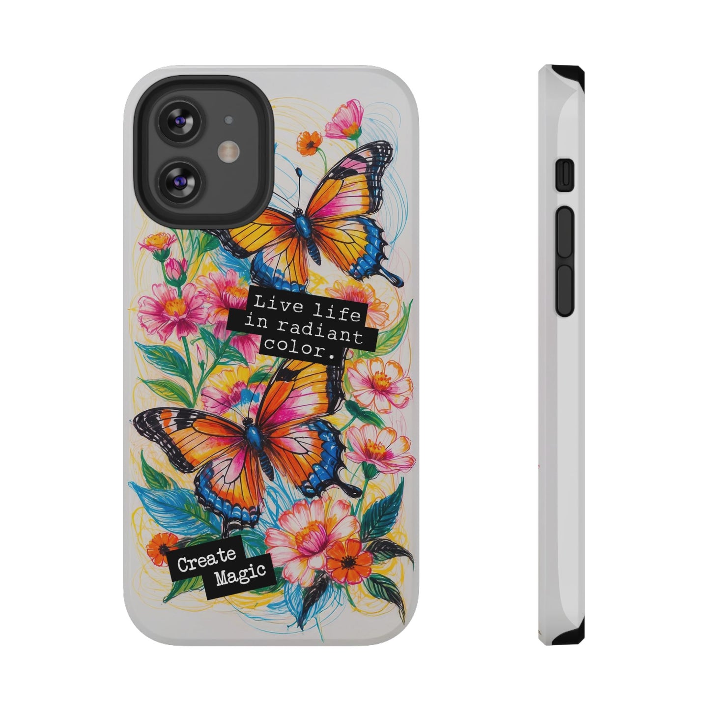 iPhone Cases - Colorful Butterfly and Flower Sketch - Impact-Resistant Cases