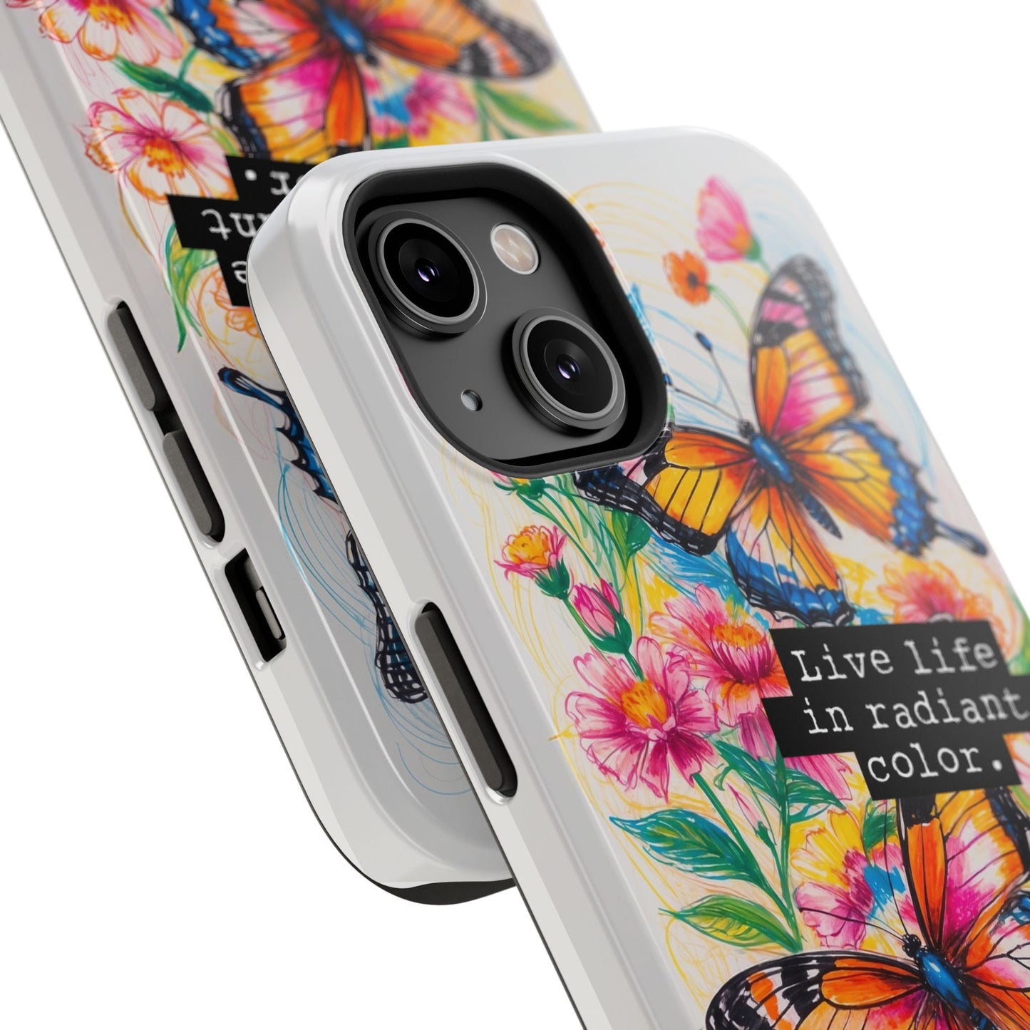 iPhone Cases - Colorful Butterfly and Flower Sketch - Impact-Resistant Cases