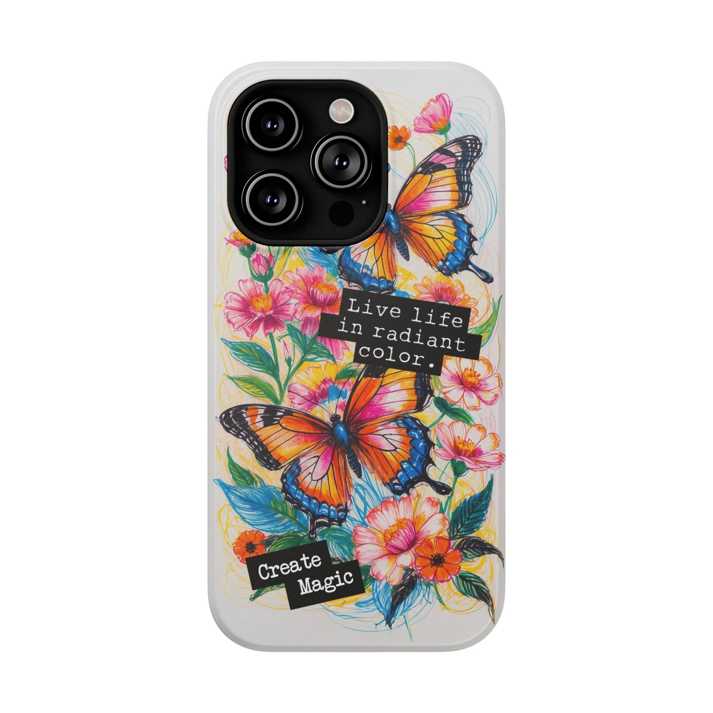iPhone Cases - Colorful Butterfly and Flower Sketch - Impact-Resistant Cases