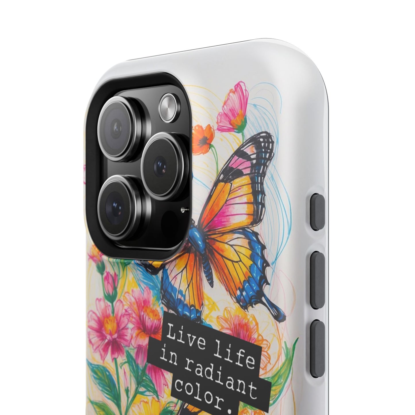 iPhone Cases - Colorful Butterfly and Flower Sketch - Impact-Resistant Cases