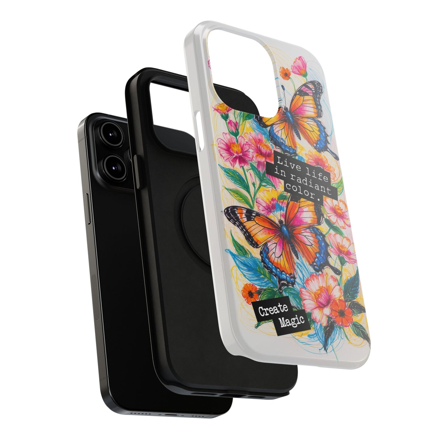 iPhone Cases - Colorful Butterfly and Flower Sketch - Impact-Resistant Cases