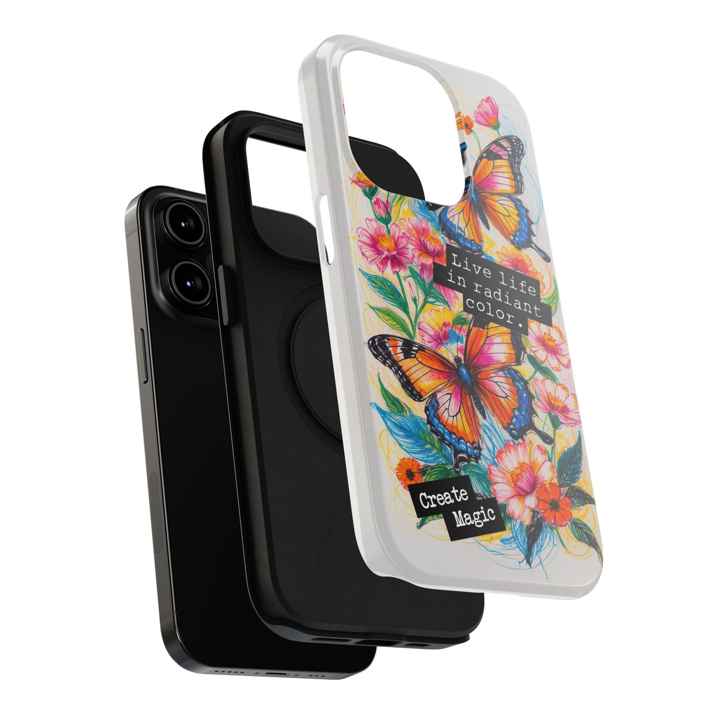 iPhone Cases - Colorful Butterfly and Flower Sketch - Impact-Resistant Cases