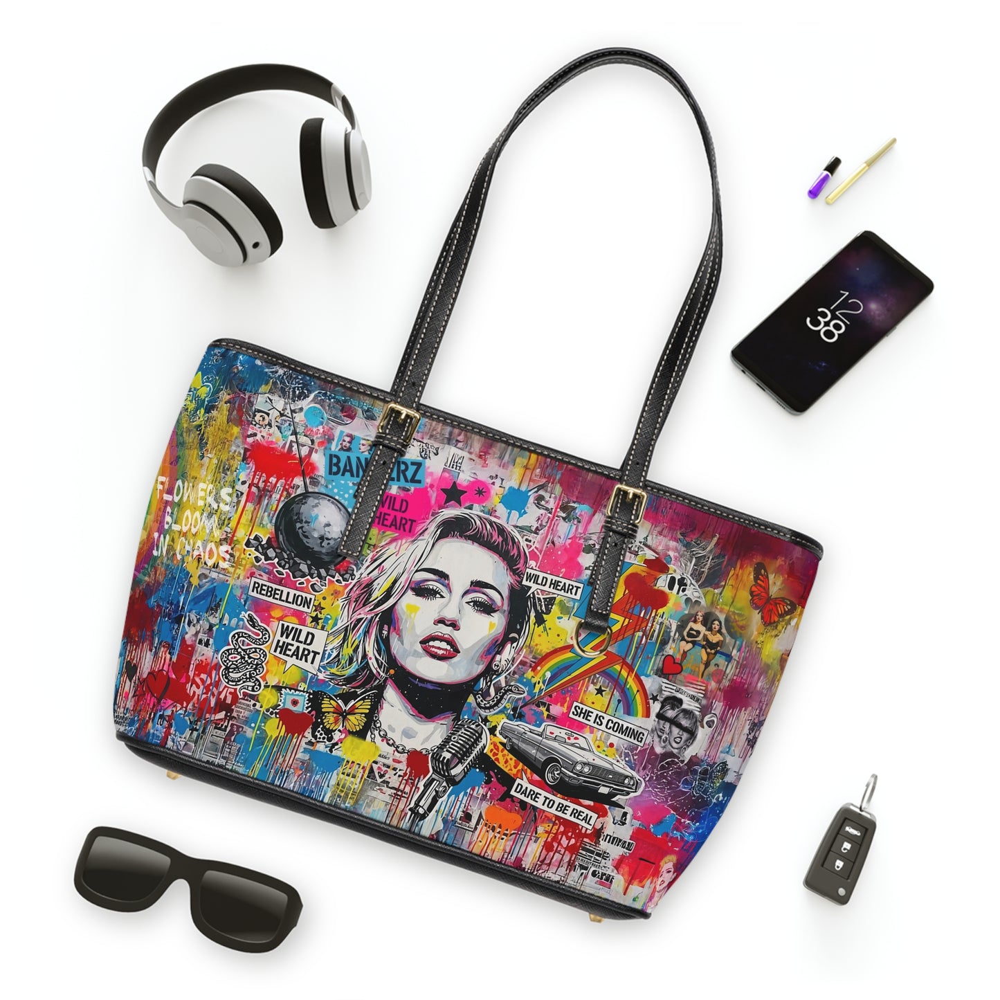 Graffiti Shoulder Bag - Miley Cyrus Portrait