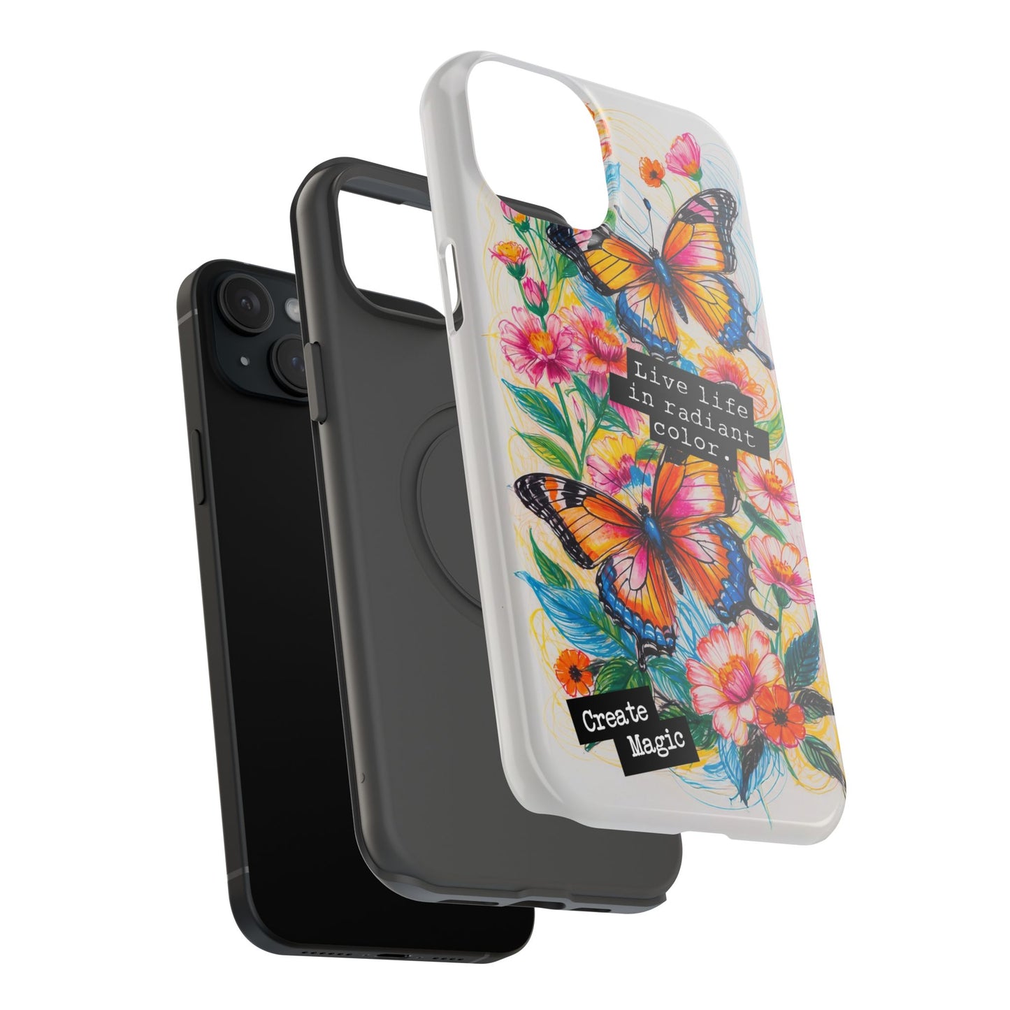 iPhone Cases - Colorful Butterfly and Flower Sketch - Impact-Resistant Cases