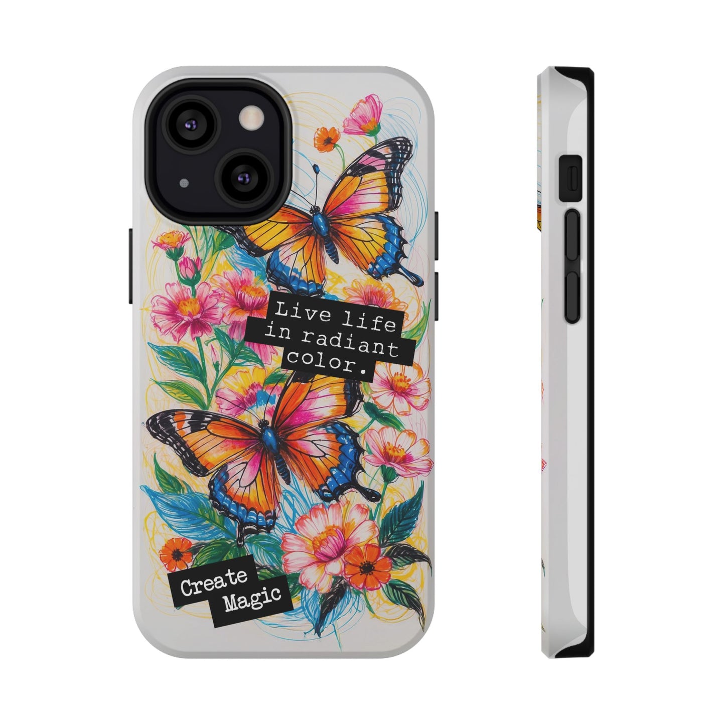 iPhone Cases - Colorful Butterfly and Flower Sketch - Impact-Resistant Cases