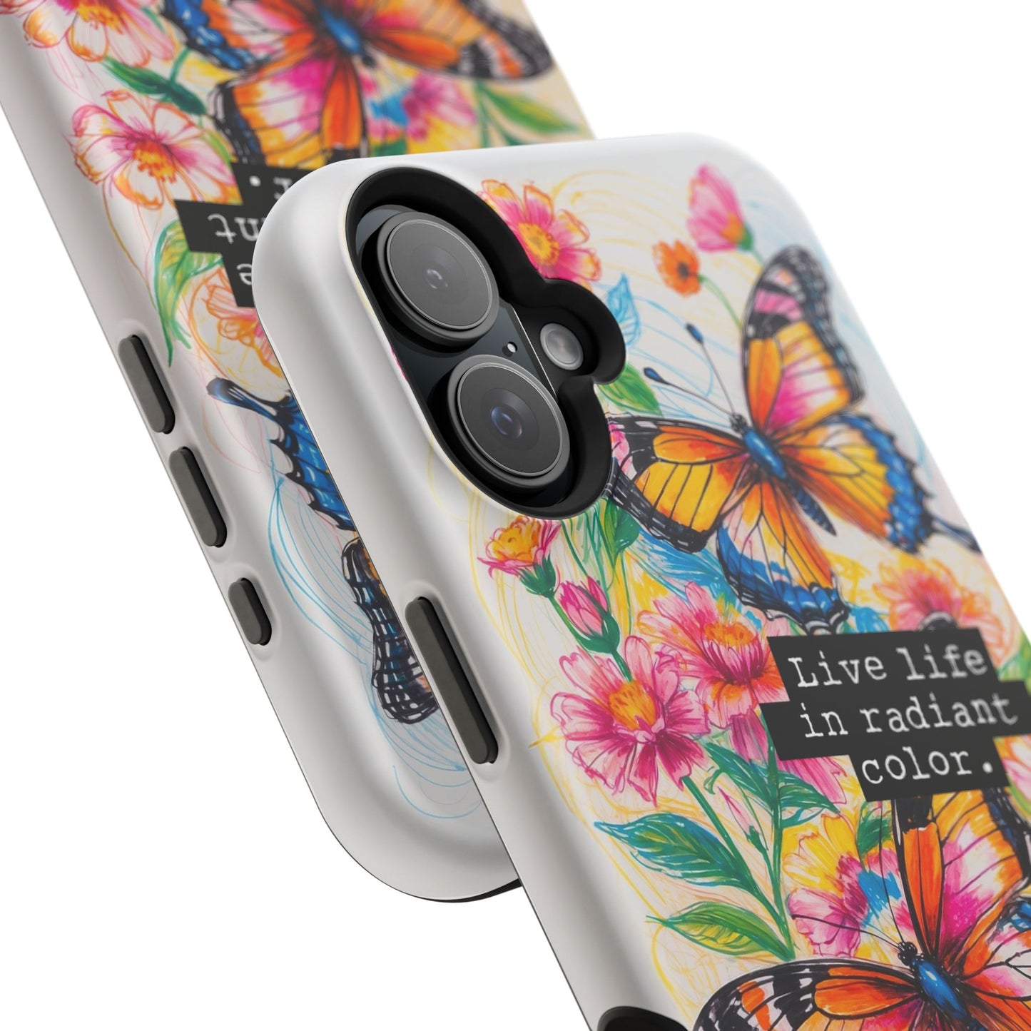 iPhone Cases - Colorful Butterfly and Flower Sketch - Impact-Resistant Cases