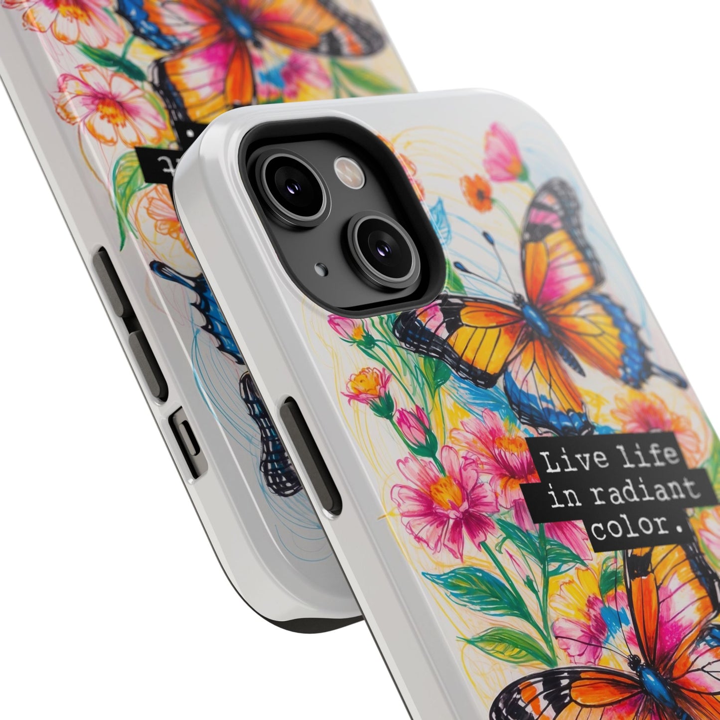 iPhone Cases - Colorful Butterfly and Flower Sketch - Impact-Resistant Cases