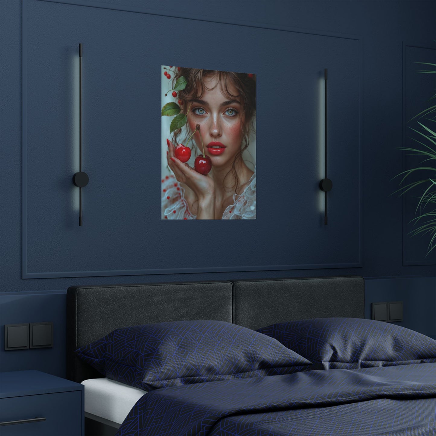 Artistic Satin Poster Print: Young Woman Holding Cherries