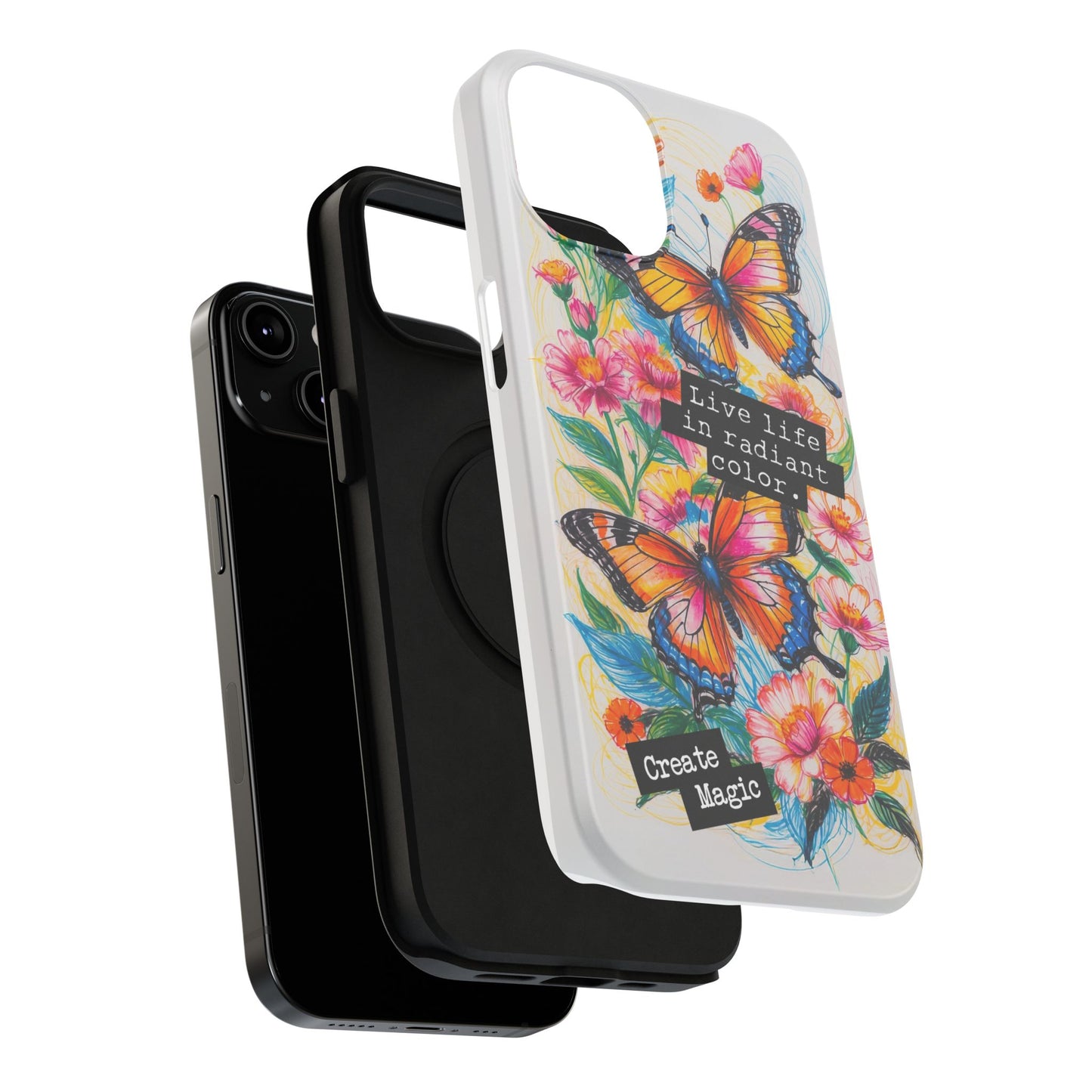 iPhone Cases - Colorful Butterfly and Flower Sketch - Impact-Resistant Cases