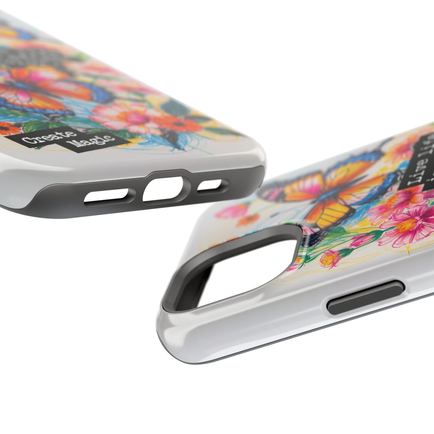 iPhone Cases - Colorful Butterfly and Flower Sketch - Impact-Resistant Cases