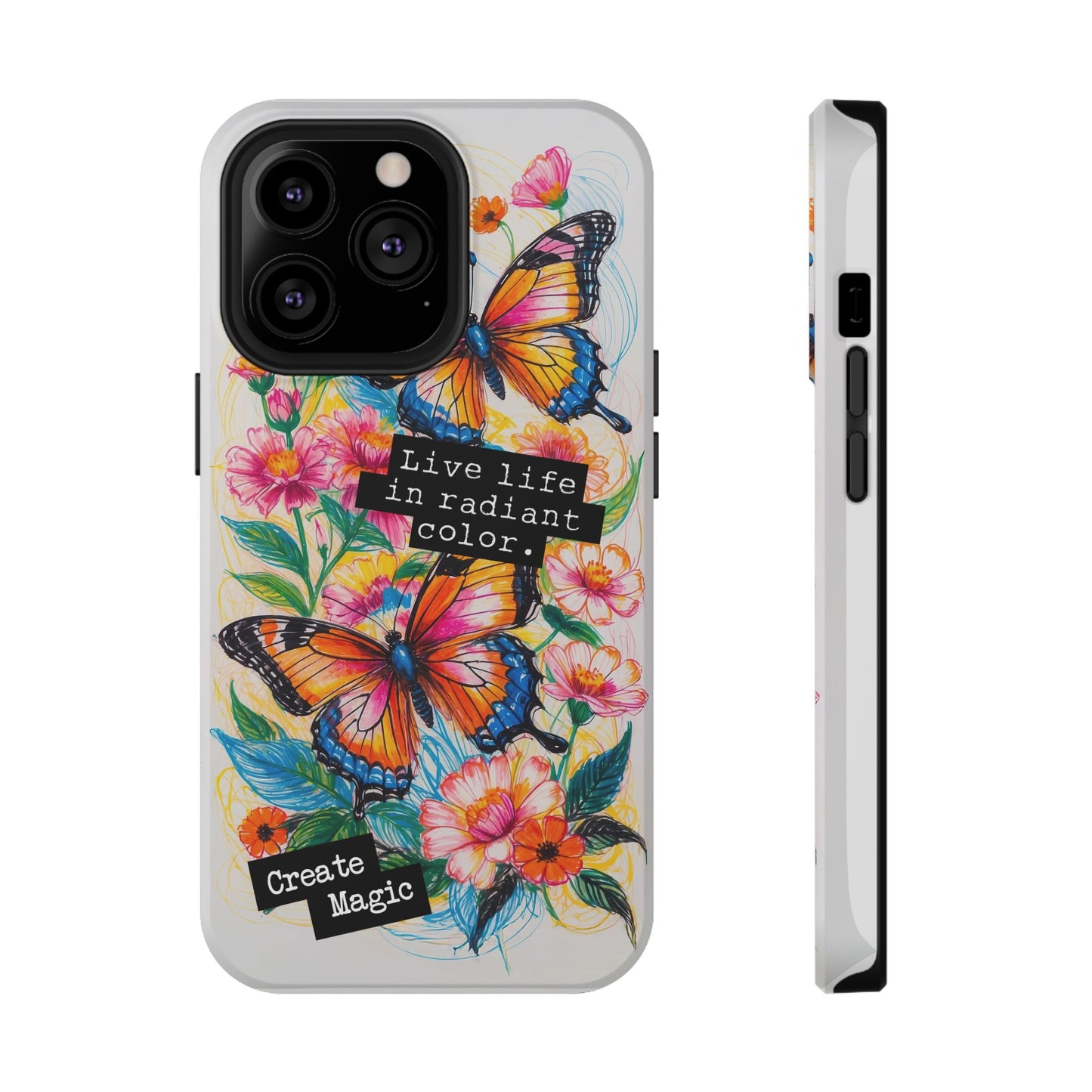 iPhone Cases - Colorful Butterfly and Flower Sketch - Impact-Resistant Cases