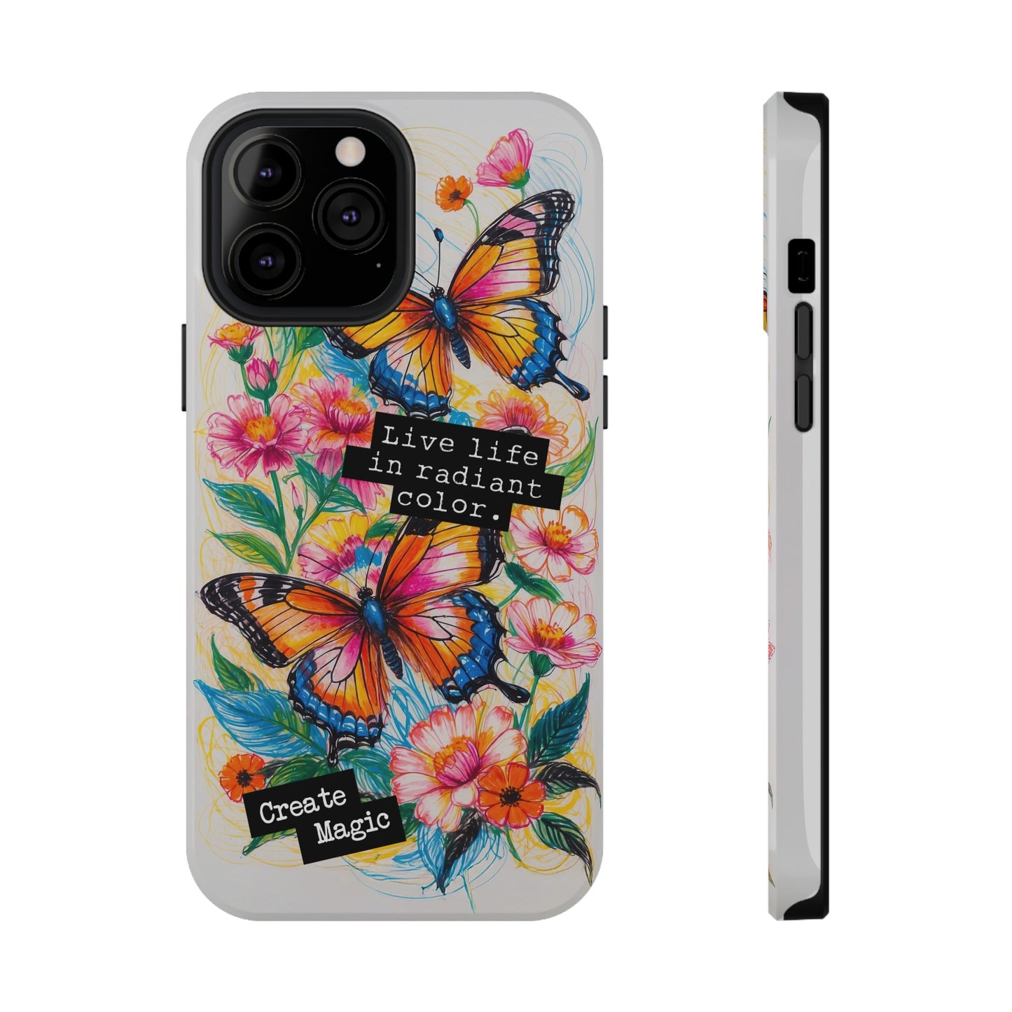 iPhone Cases - Colorful Butterfly and Flower Sketch - Impact-Resistant Cases