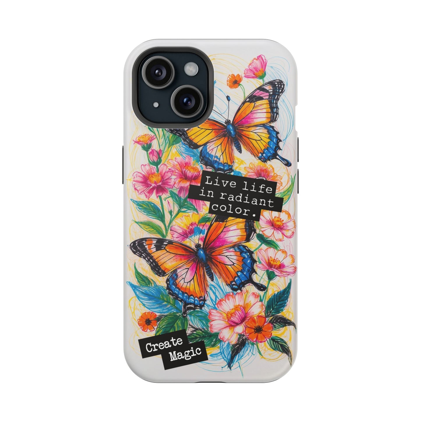 iPhone Cases - Colorful Butterfly and Flower Sketch - Impact-Resistant Cases