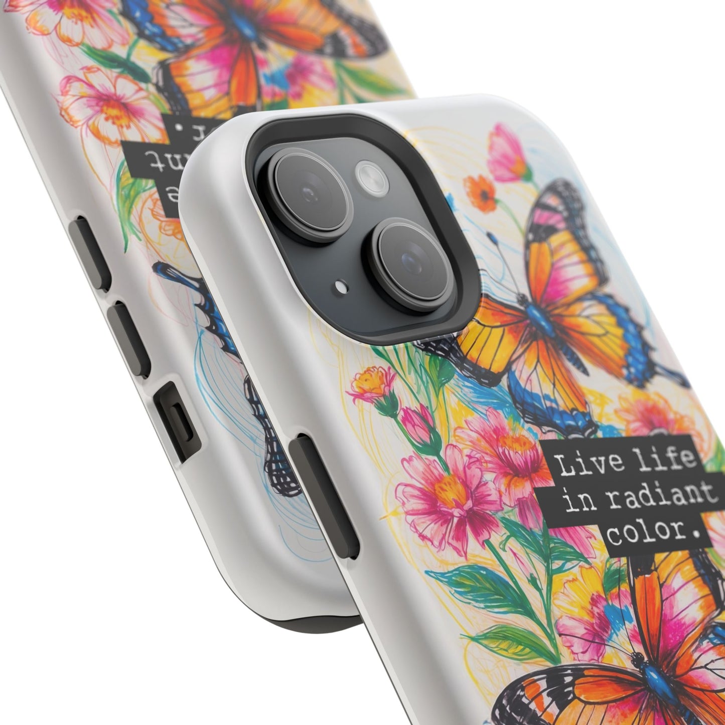 iPhone Cases - Colorful Butterfly and Flower Sketch - Impact-Resistant Cases
