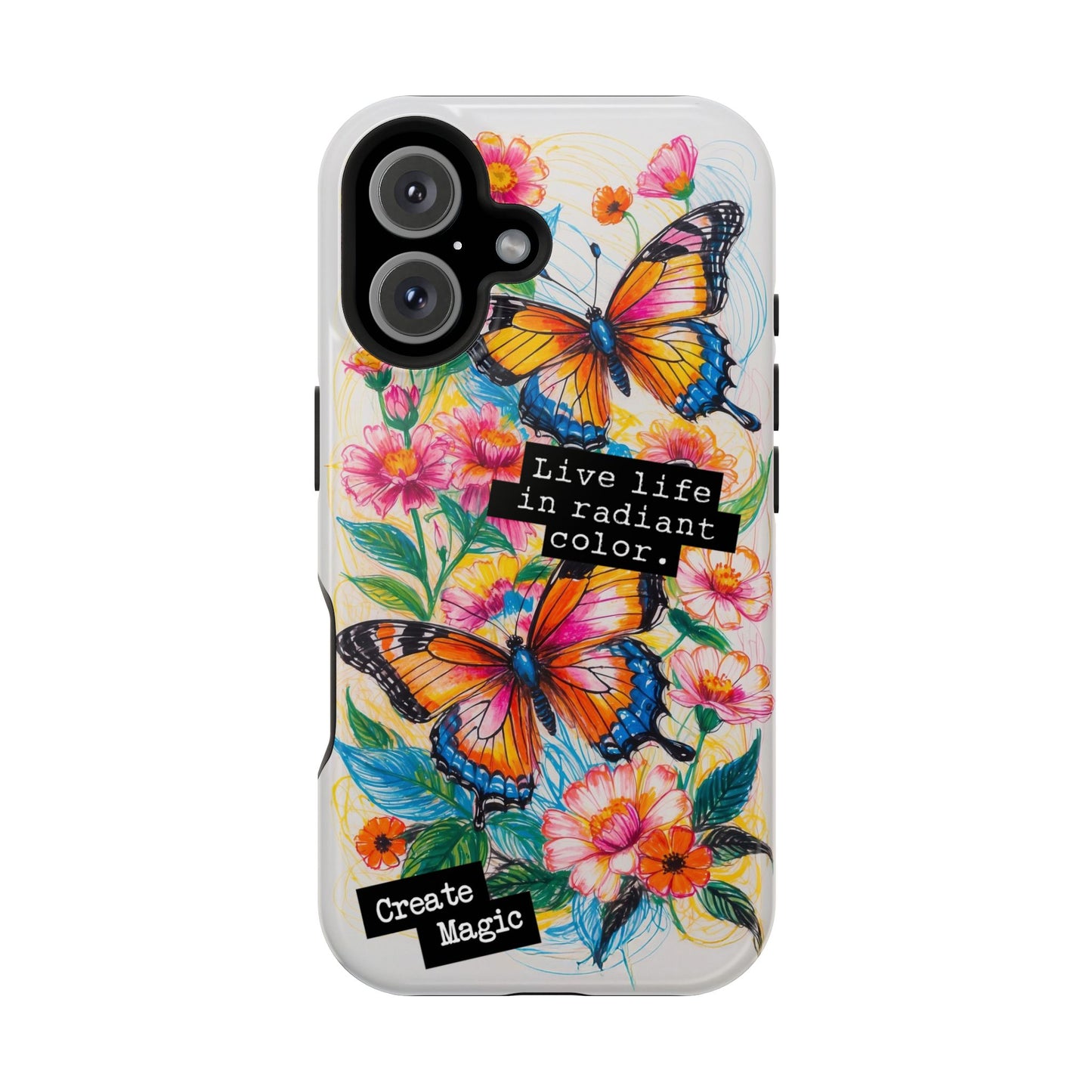 iPhone Cases - Colorful Butterfly and Flower Sketch - Impact-Resistant Cases