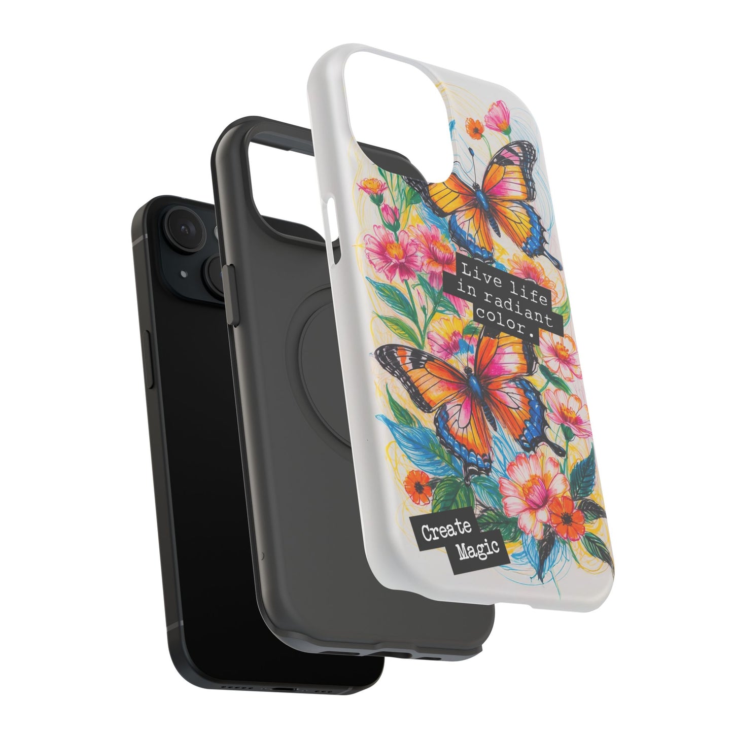 iPhone Cases - Colorful Butterfly and Flower Sketch - Impact-Resistant Cases