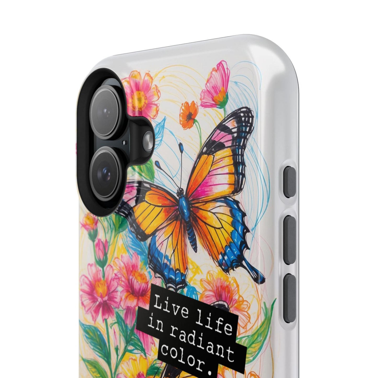 iPhone Cases - Colorful Butterfly and Flower Sketch - Impact-Resistant Cases